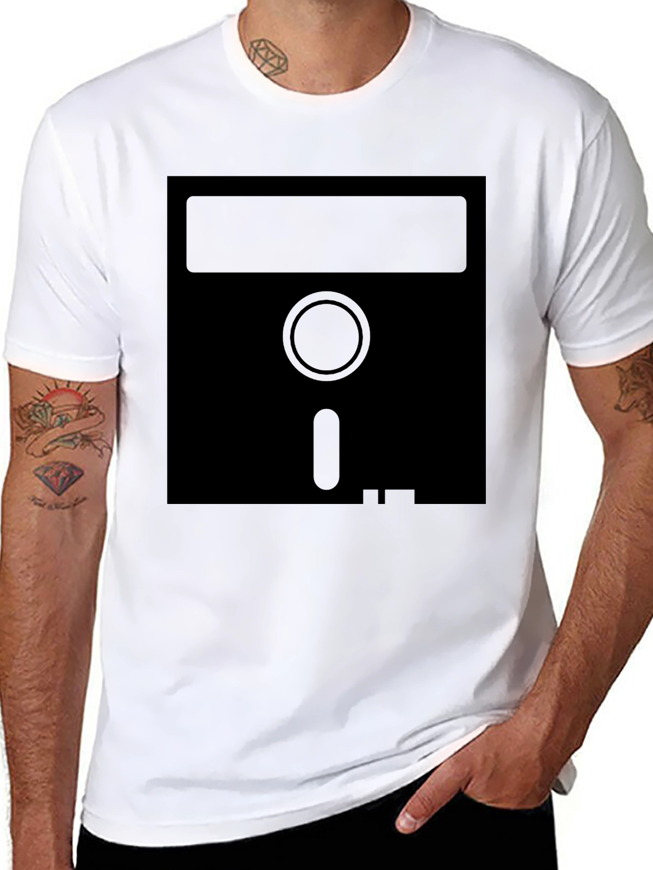 Black Retro Floppy Disk T-Shirt - Vintage Tech Style view 8