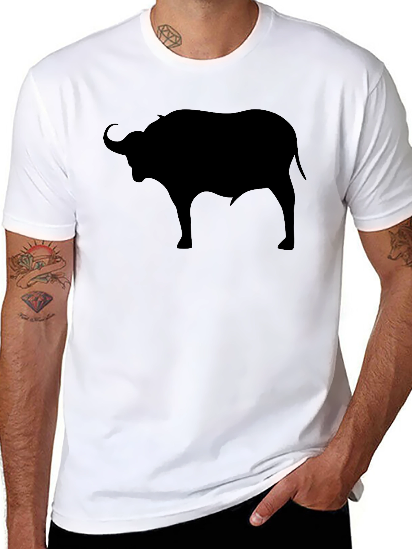 Black Black Bull Silhouette Graphic T-Shirt - Men's Casual Tee view 8