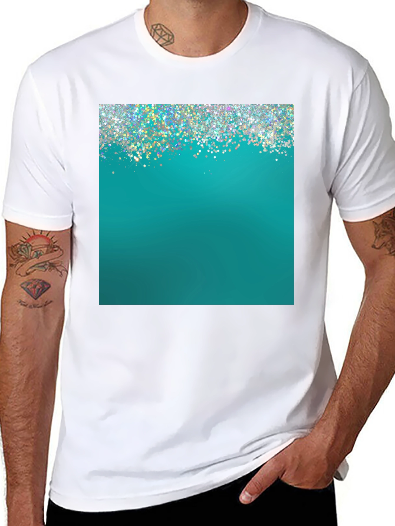 Black Teal Sparkle Graphic Tee - Modern Style view 8