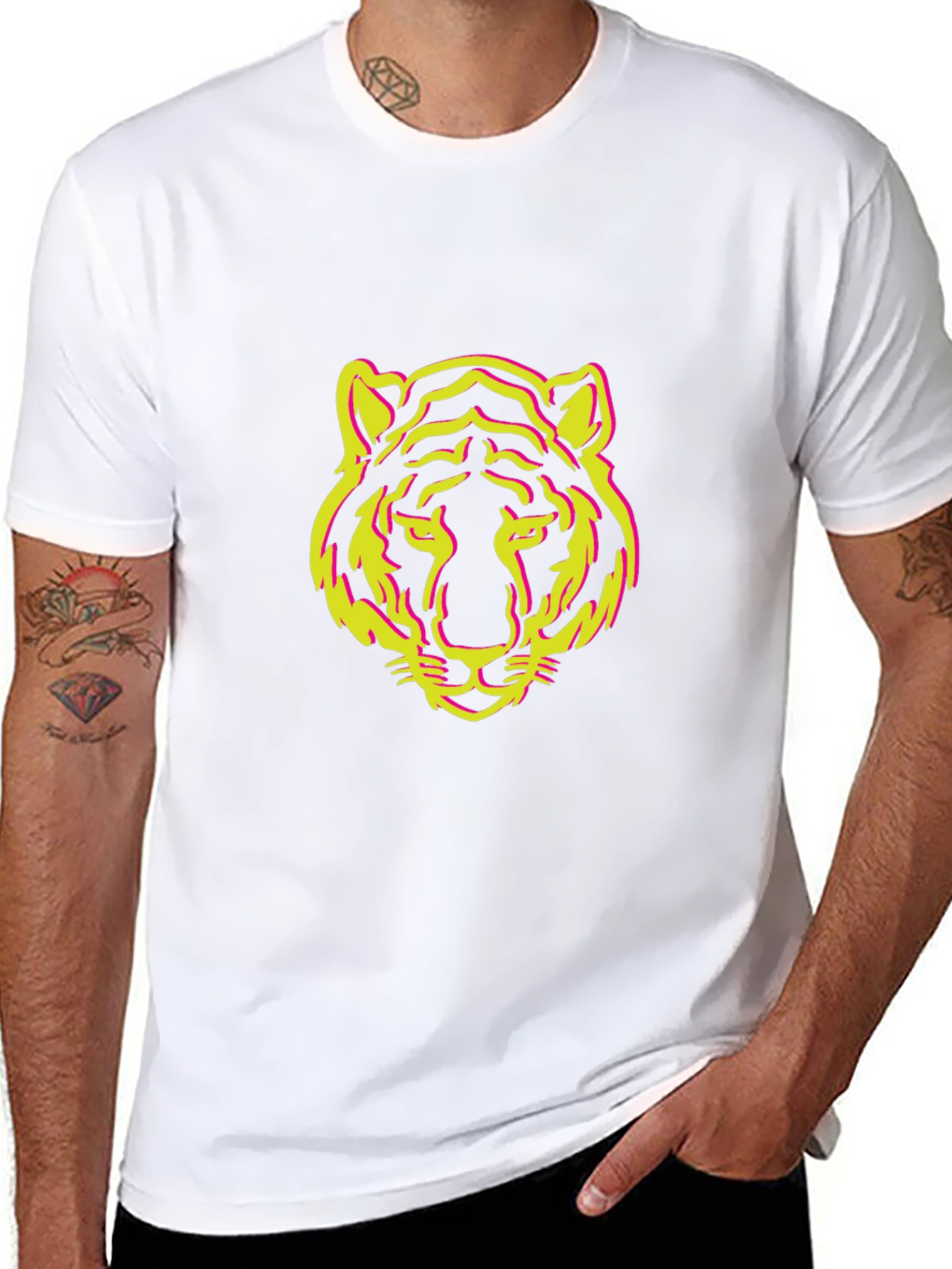 Black Black T-Shirt with Tiger Face Design view 8