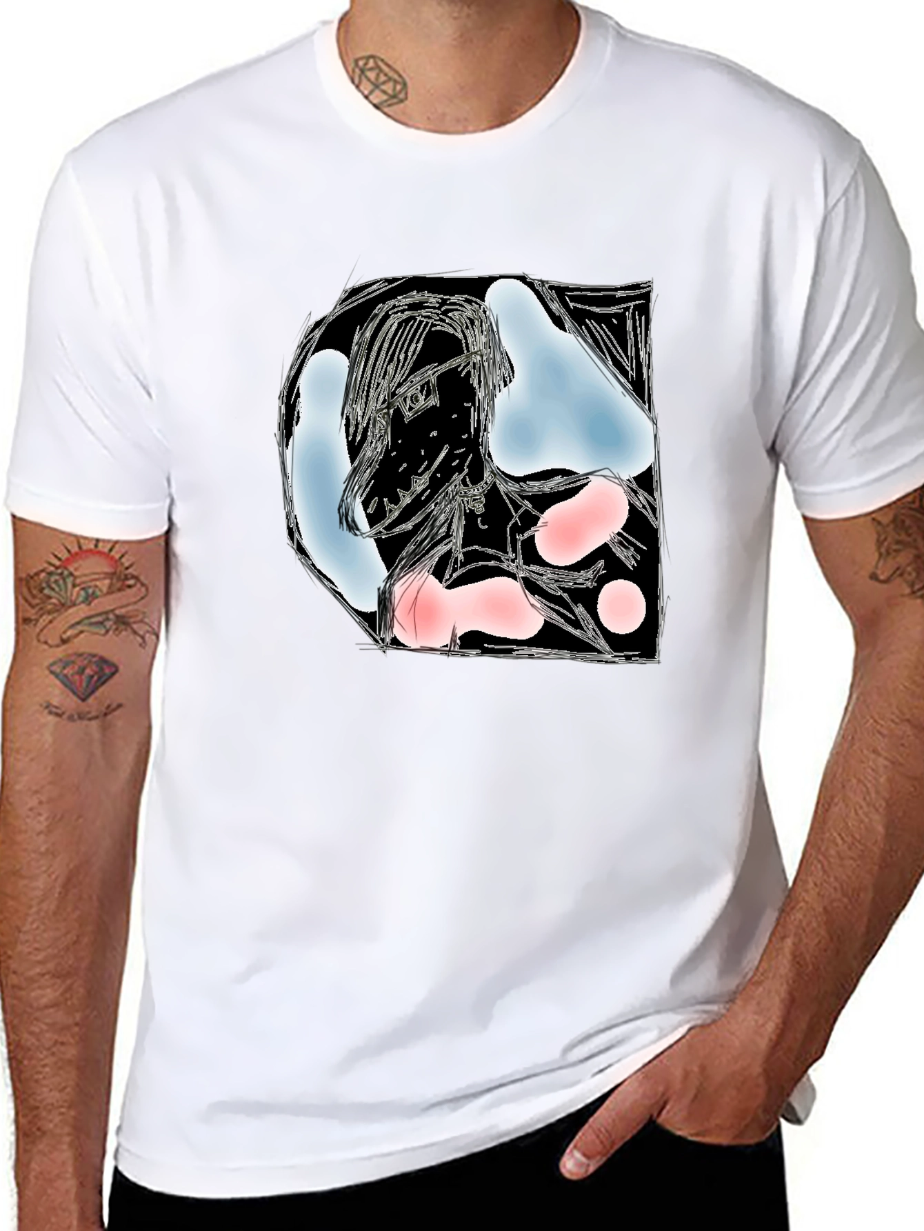 Black Artistic Graphic Print Black T-Shirt - Modern Abstract Design view 8