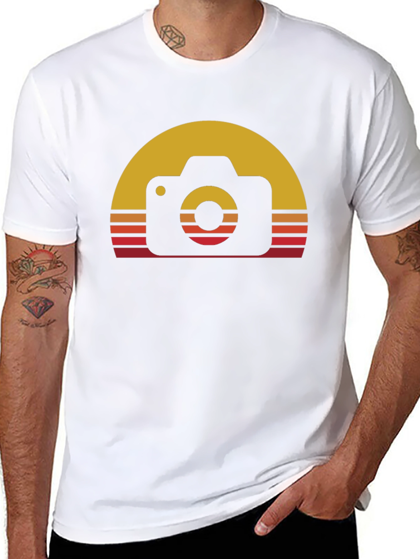 Black Retro Camera Sunset Graphic Tee - Black Cotton Blend view 8