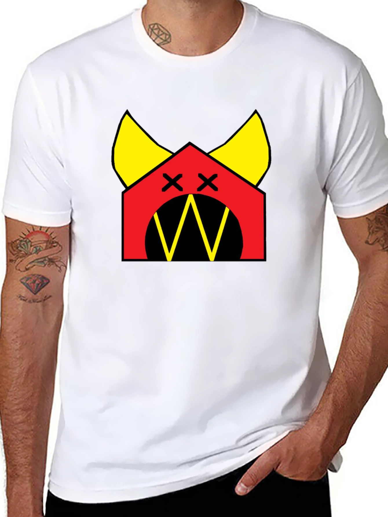 Black Graphic Tee: Red House with Yellow Accents Black T-Shirt view 8