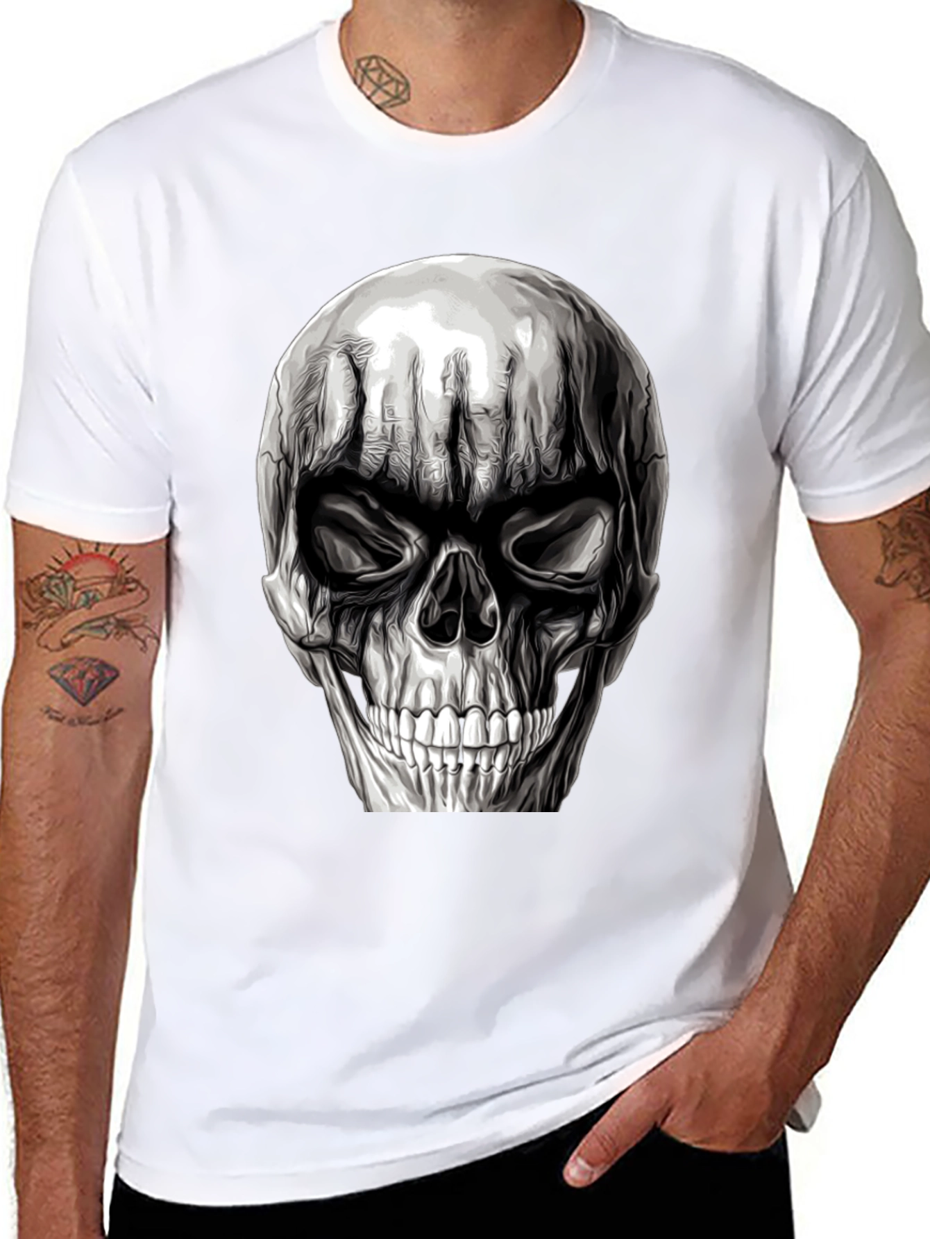 Black Skull Graphic T-Shirt - Men's Black Tee view 8