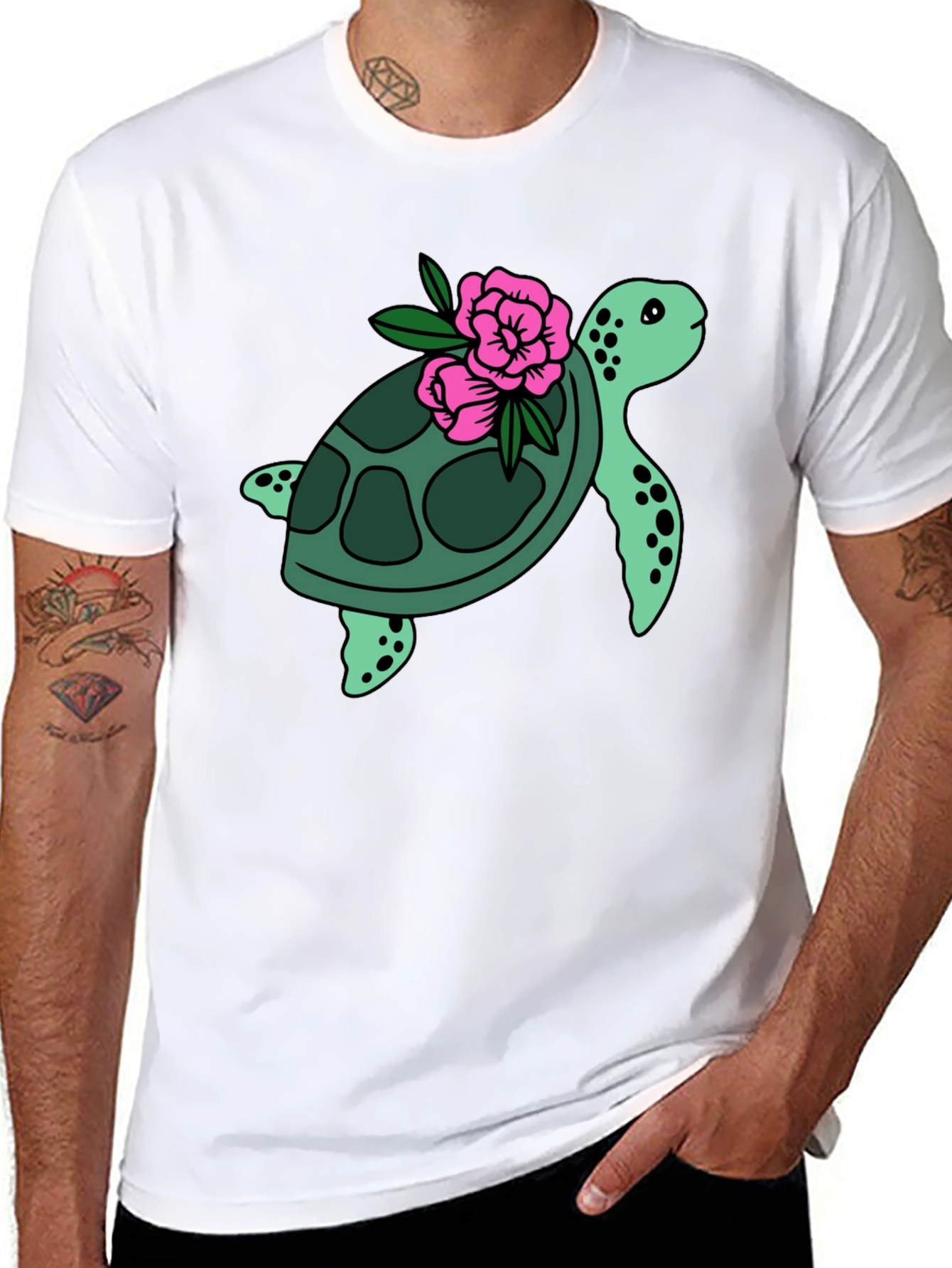 Black Turtle & Flower Graphic Tee - Black view 8