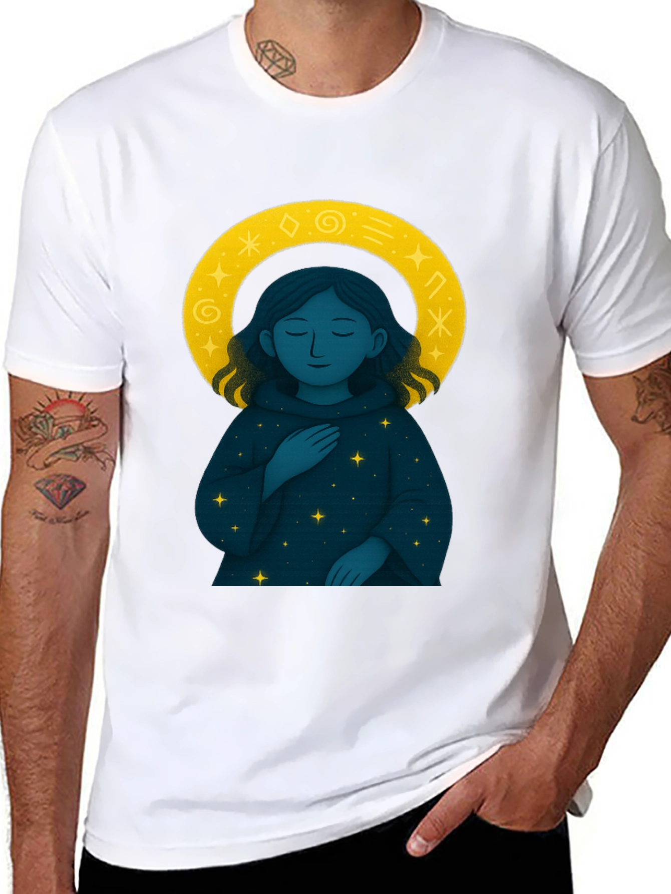 Black Celestial Starry Night Graphic Tee - Unisex Black T-Shirt view 8