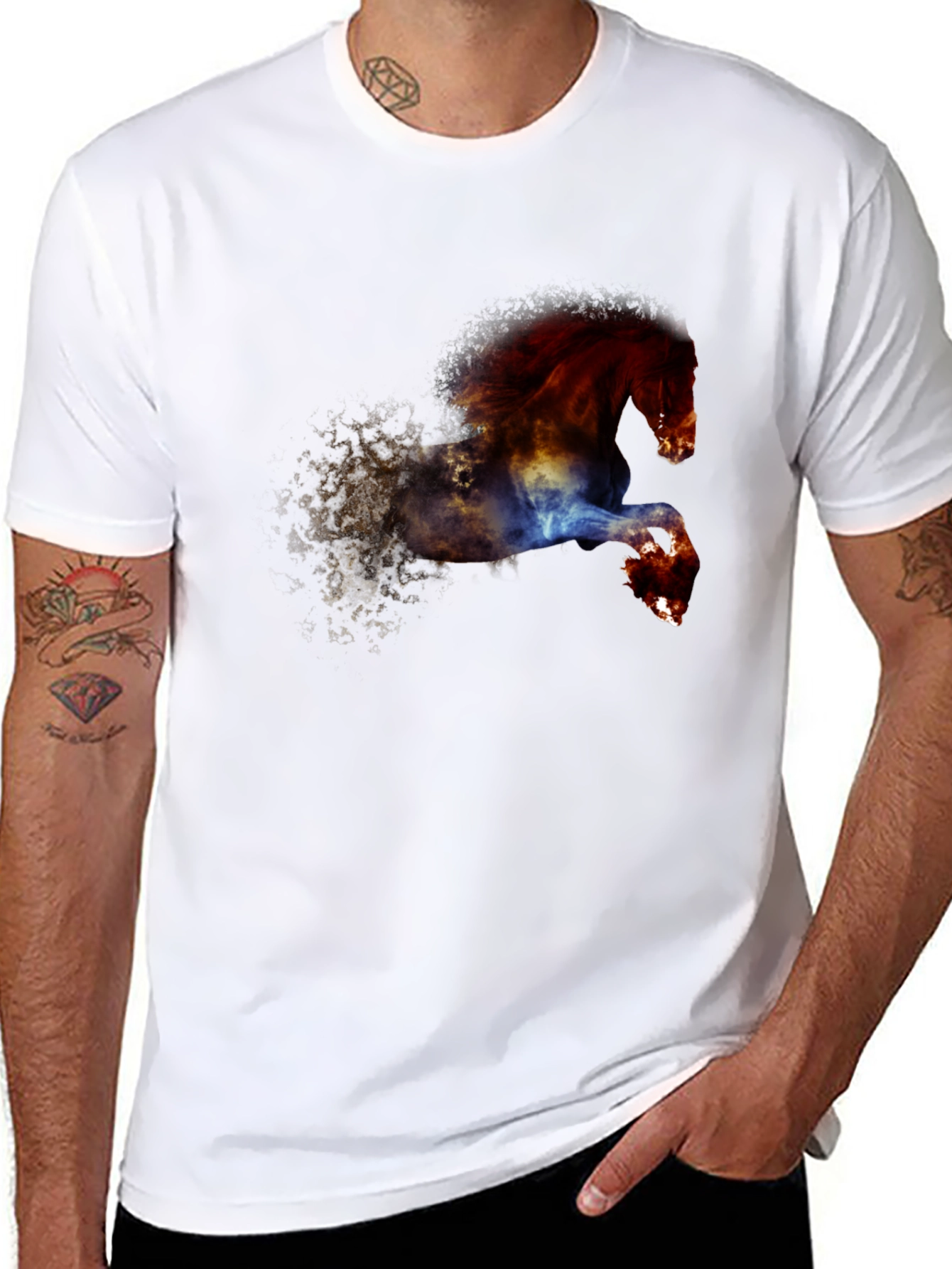 Black Fiery Horse Graphic Tee - Black Cotton Blend view 8
