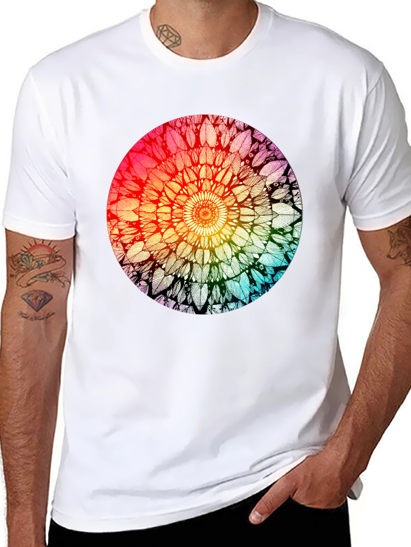 Black Rainbow Mandala Graphic T-Shirt - Unisex view 8