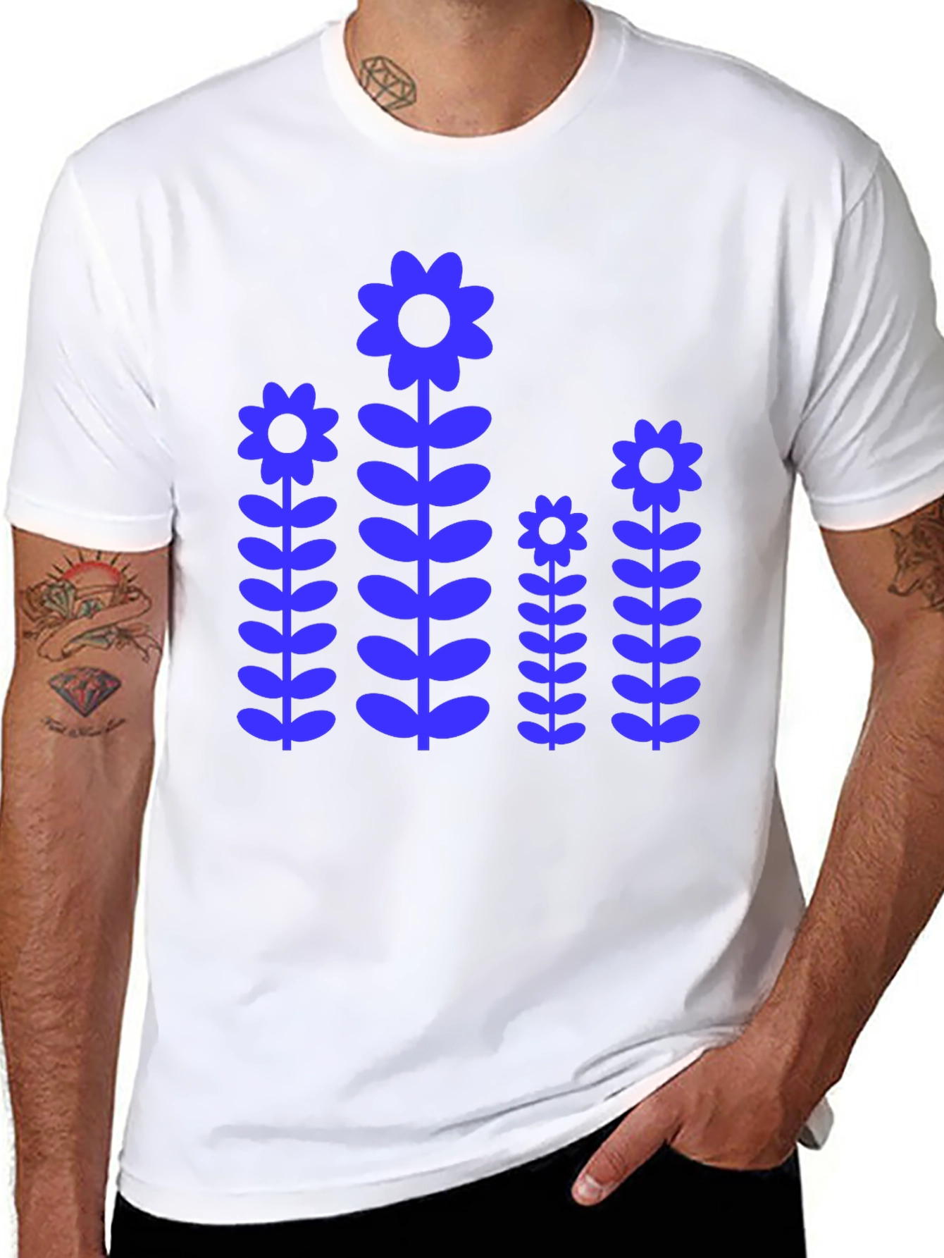 Black Blue Flower Power Graphic T-Shirt view 8