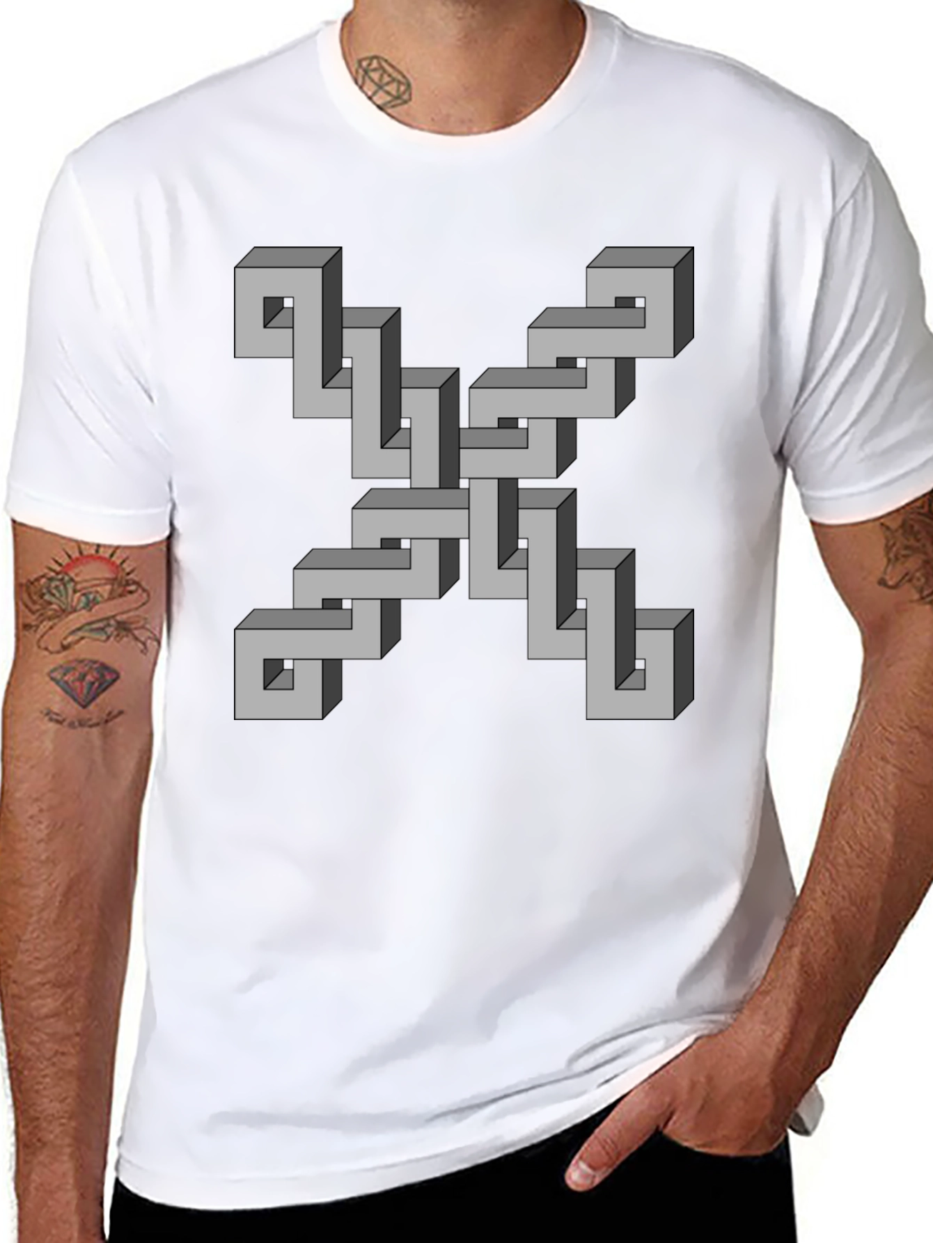 Black Optical Illusion Geometric T-Shirt view 8
