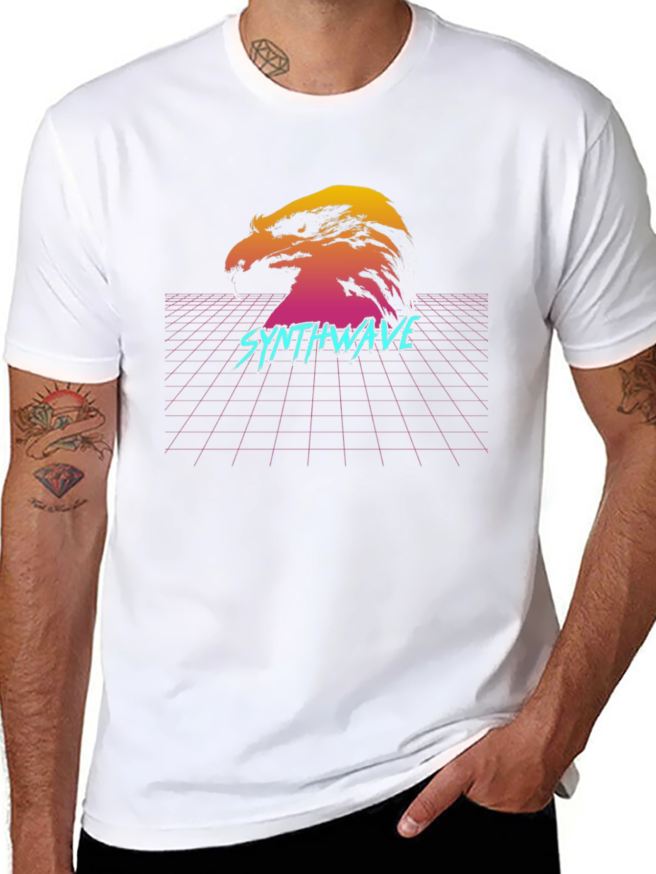 Black Synthwave Eagle Graphic T-Shirt - Retro Style view 8