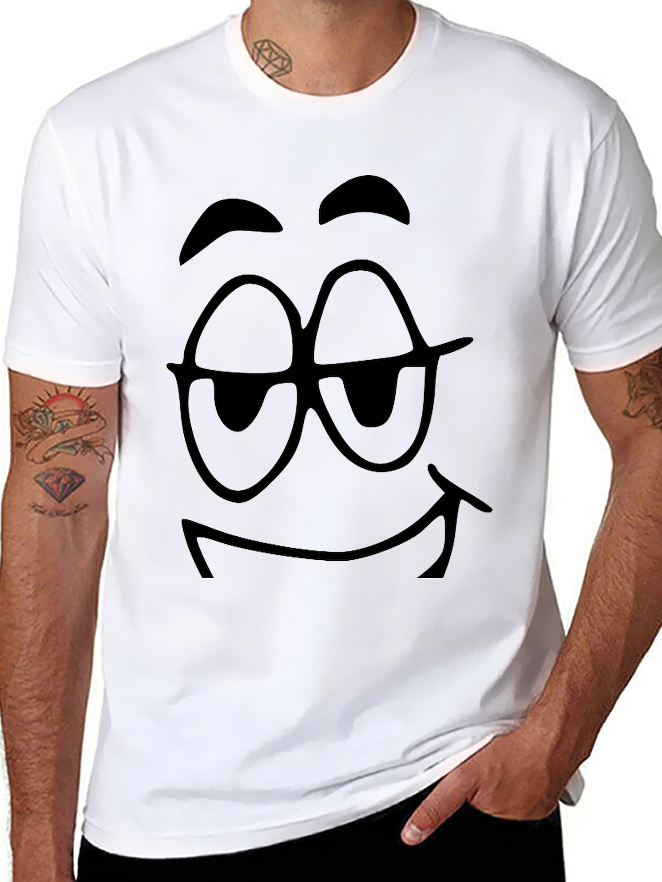 Black Funny Smirking Face Black T-Shirt view 8