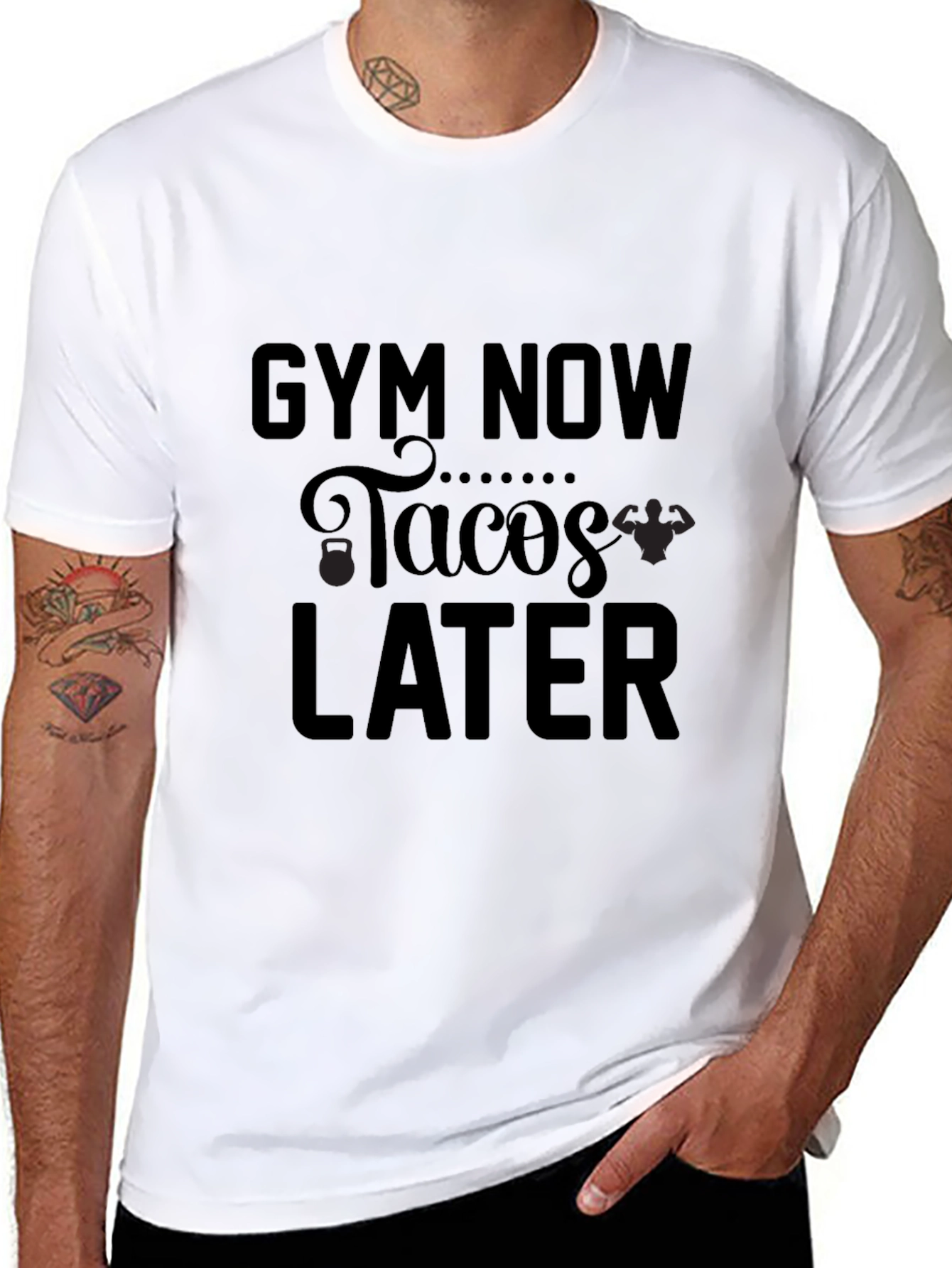 Black Gym Now Tacos Later Black Graphic Tee view 8