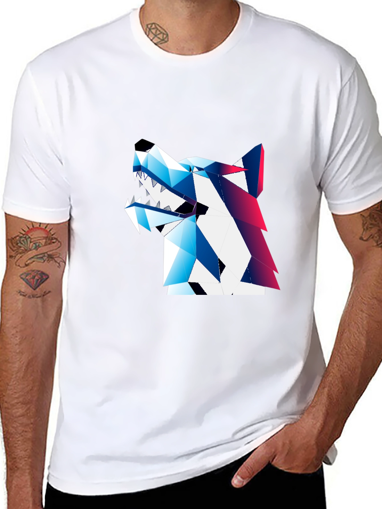 Black Geometric Wolf Graphic Tee - Modern Streetwear view 8