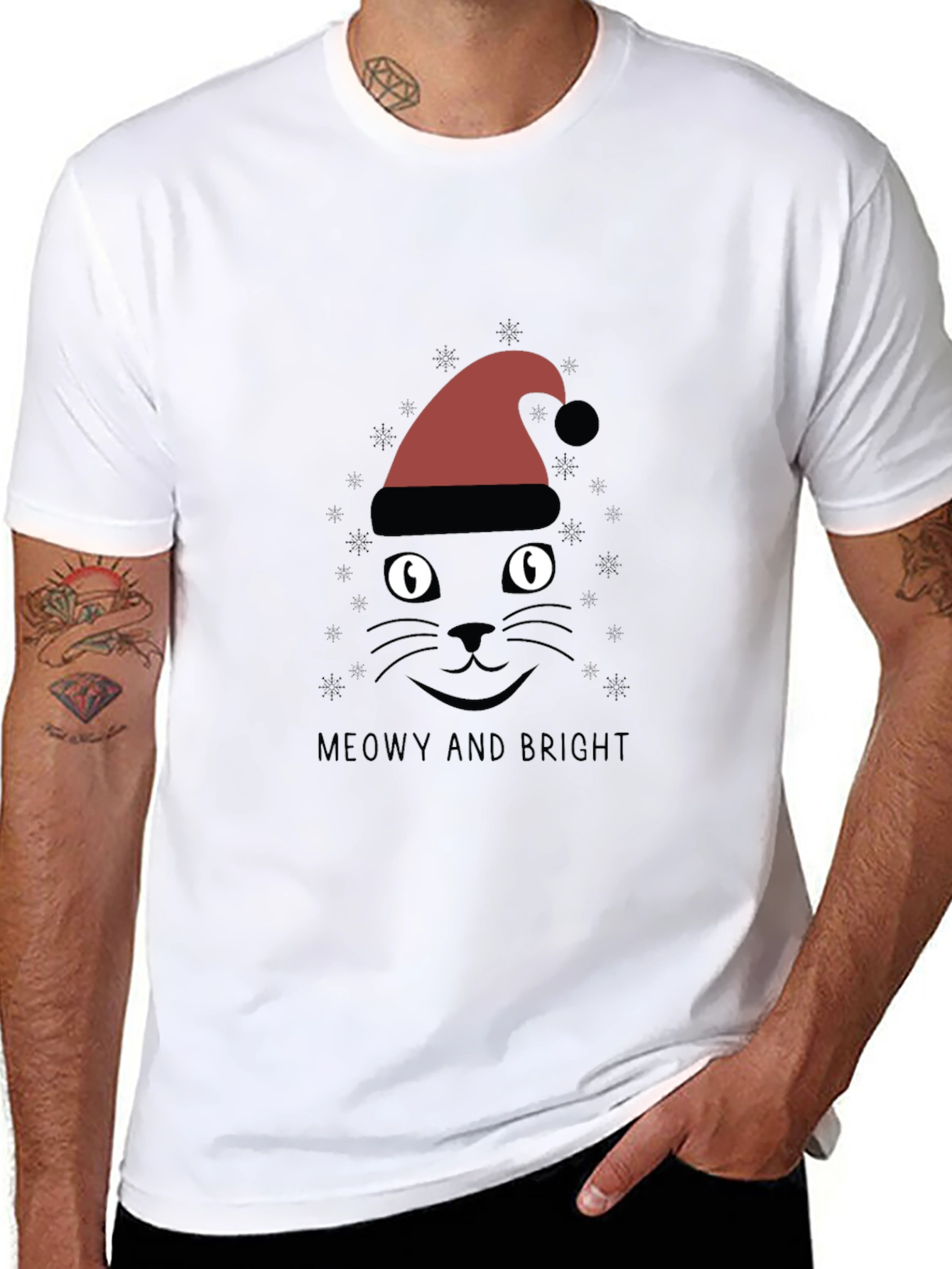Black Meowy and Bright Christmas Cat T-Shirt view 8