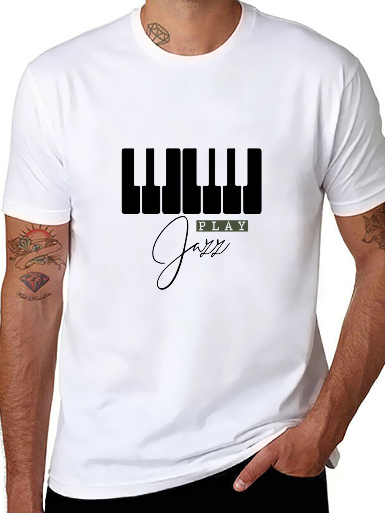 Black Play Jazz Piano Keys Graphic Black T-Shirt view 8