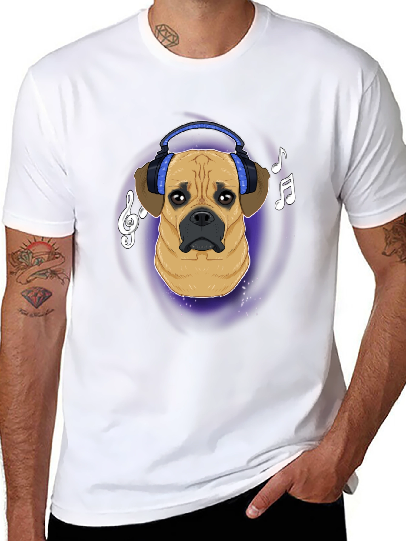Black Dog DJ T-Shirt - Musical Puggle Design view 8