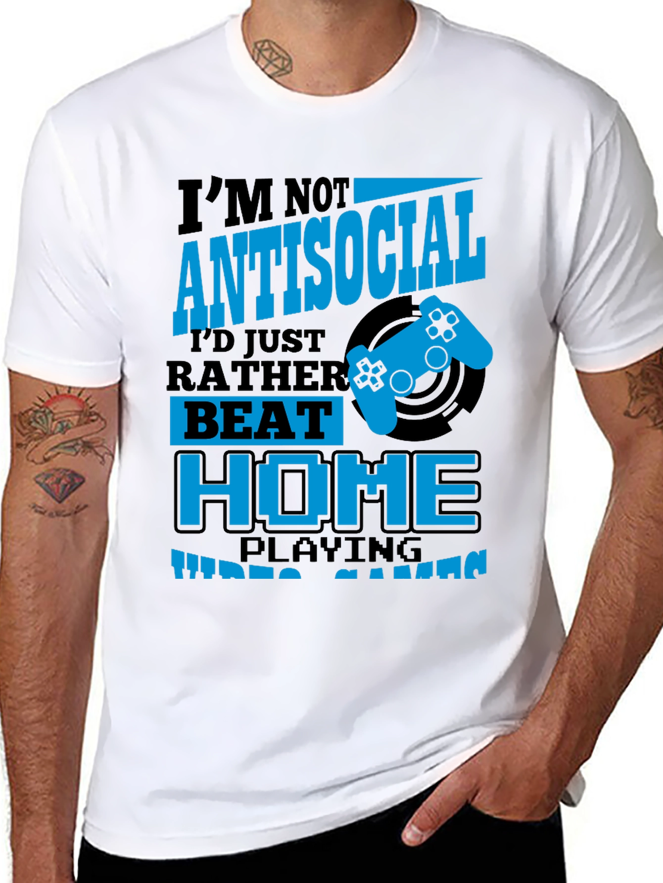Black I'm Not Antisocial Funny Gamer T-Shirt view 8