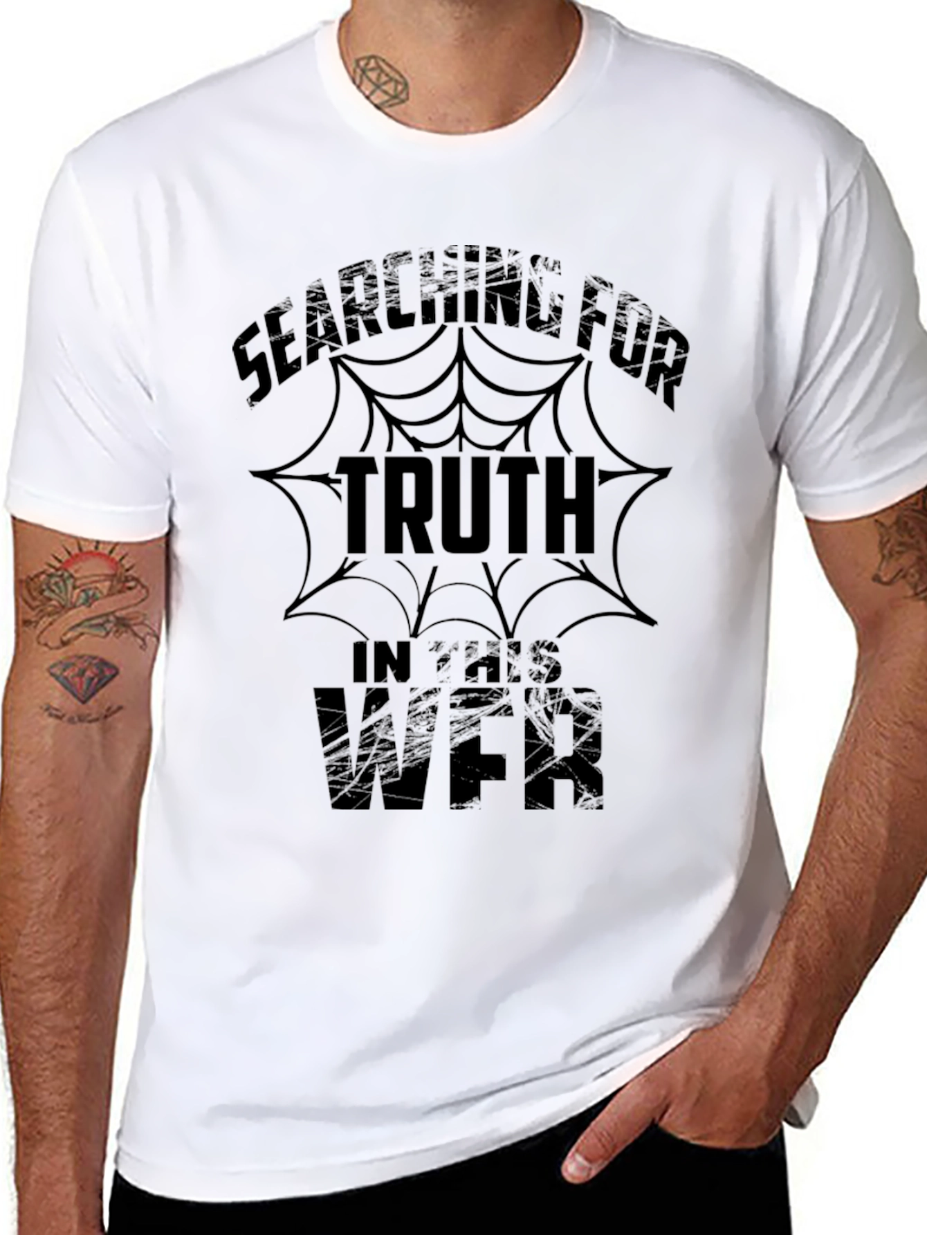 Black Searching For Truth Men's Black Graphic T-Shirt view 8