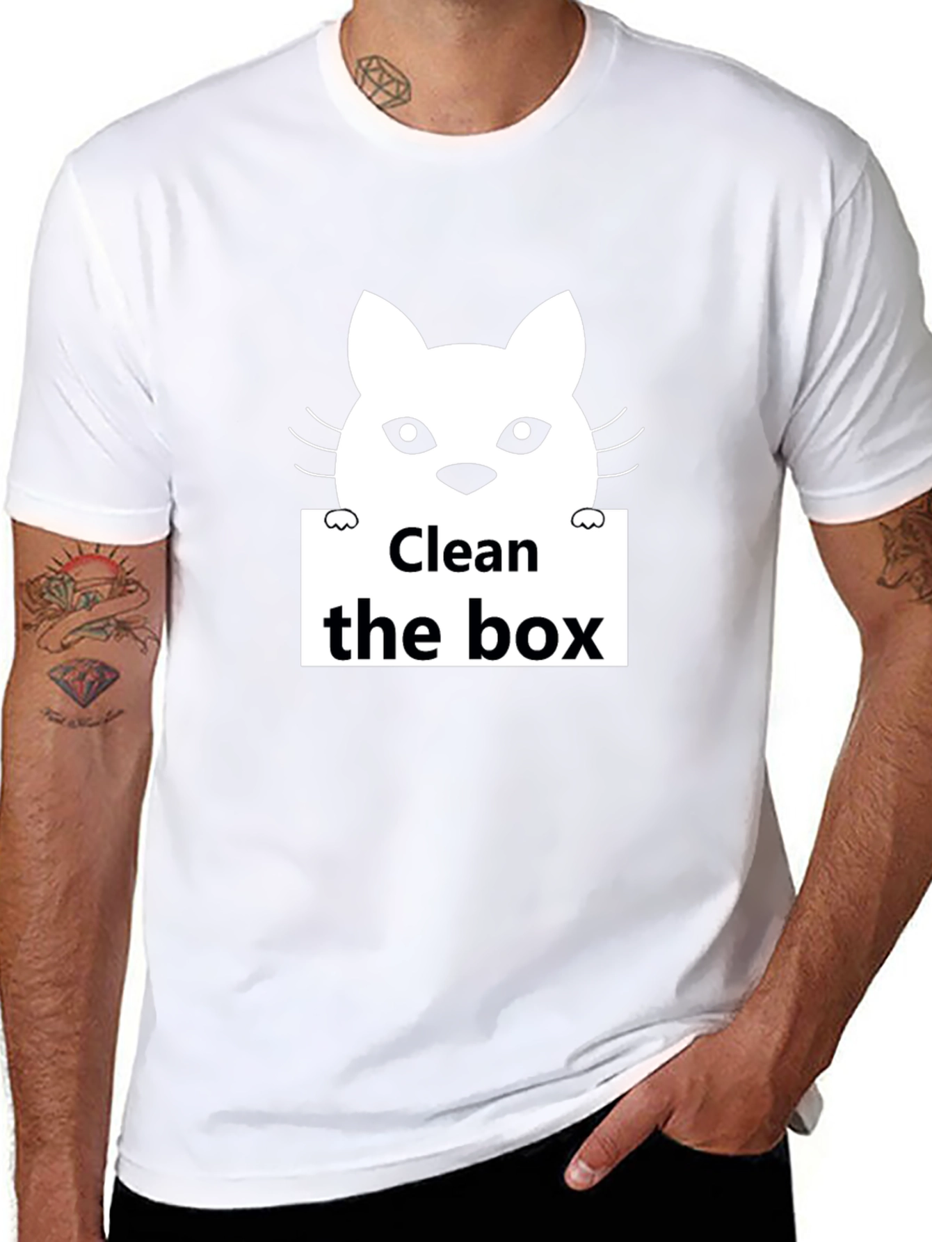 Black Clean the Box Cat Graphic Black T-Shirt view 8