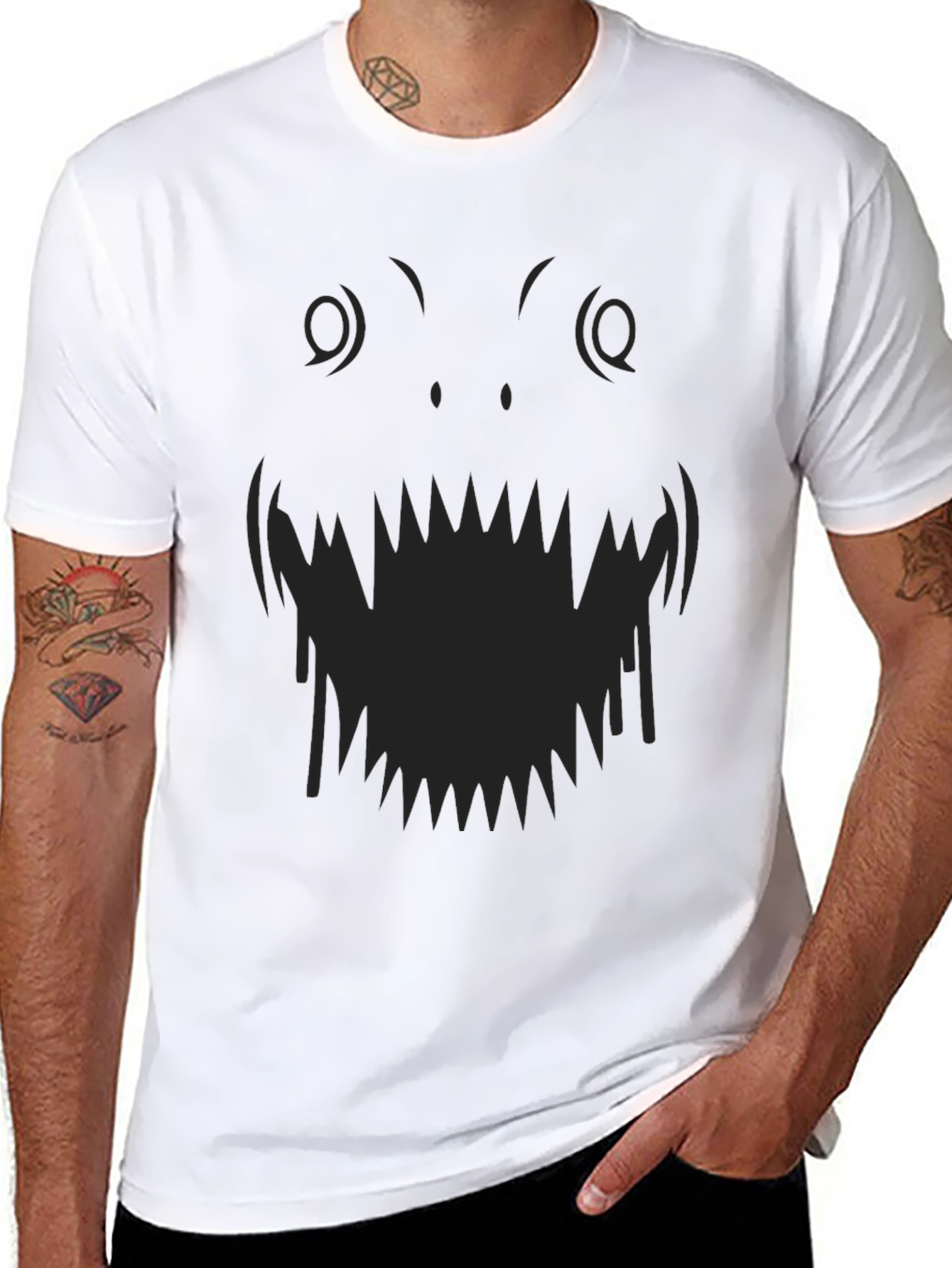 Black Monster Face Graphic Tee - Black Cotton T-Shirt view 8