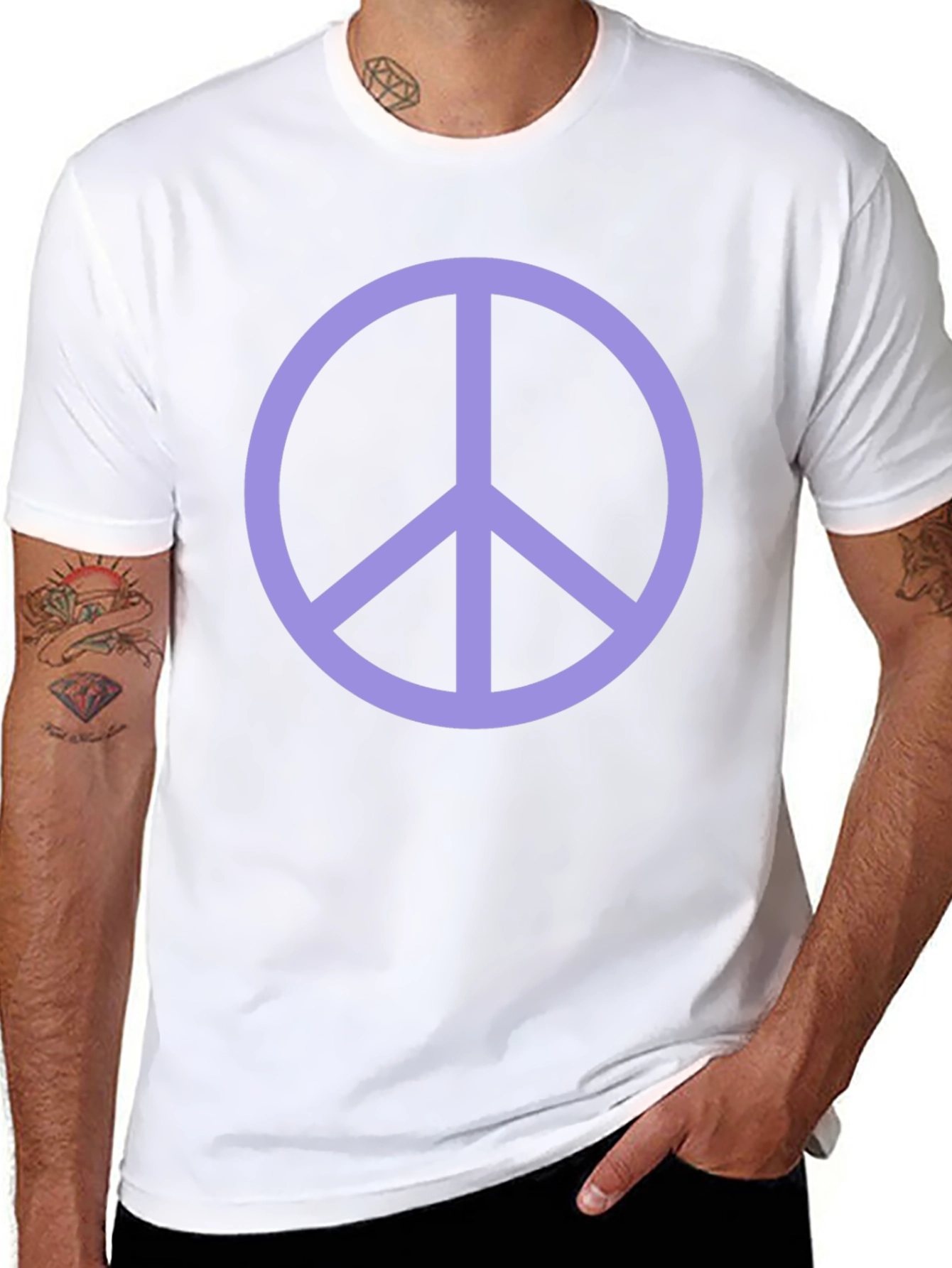 Peace Sign Graphic Tee - Black Crew Neck T-Shirt - 8