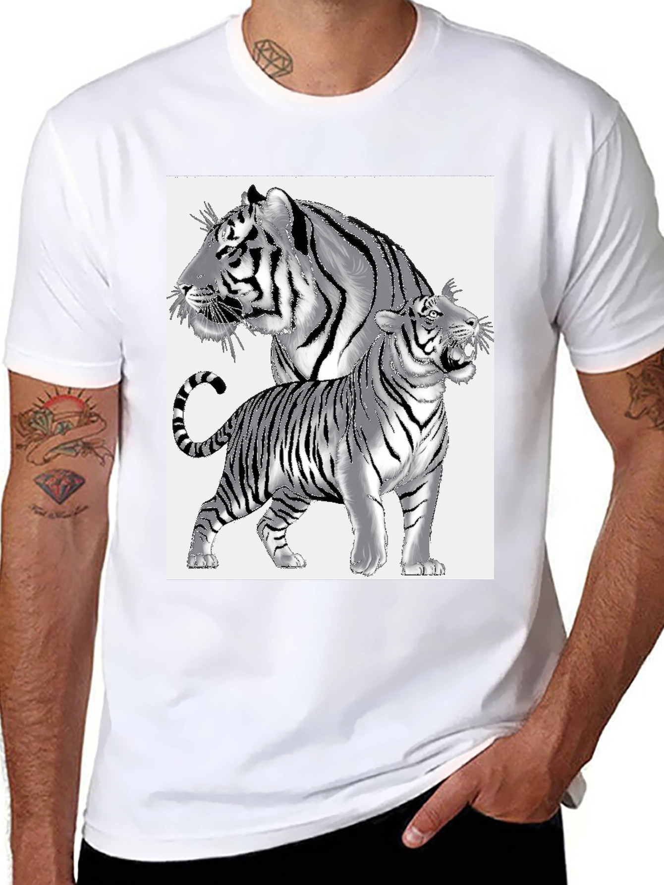 Black Tiger Graphic Print Men's Black T-Shirt view 8