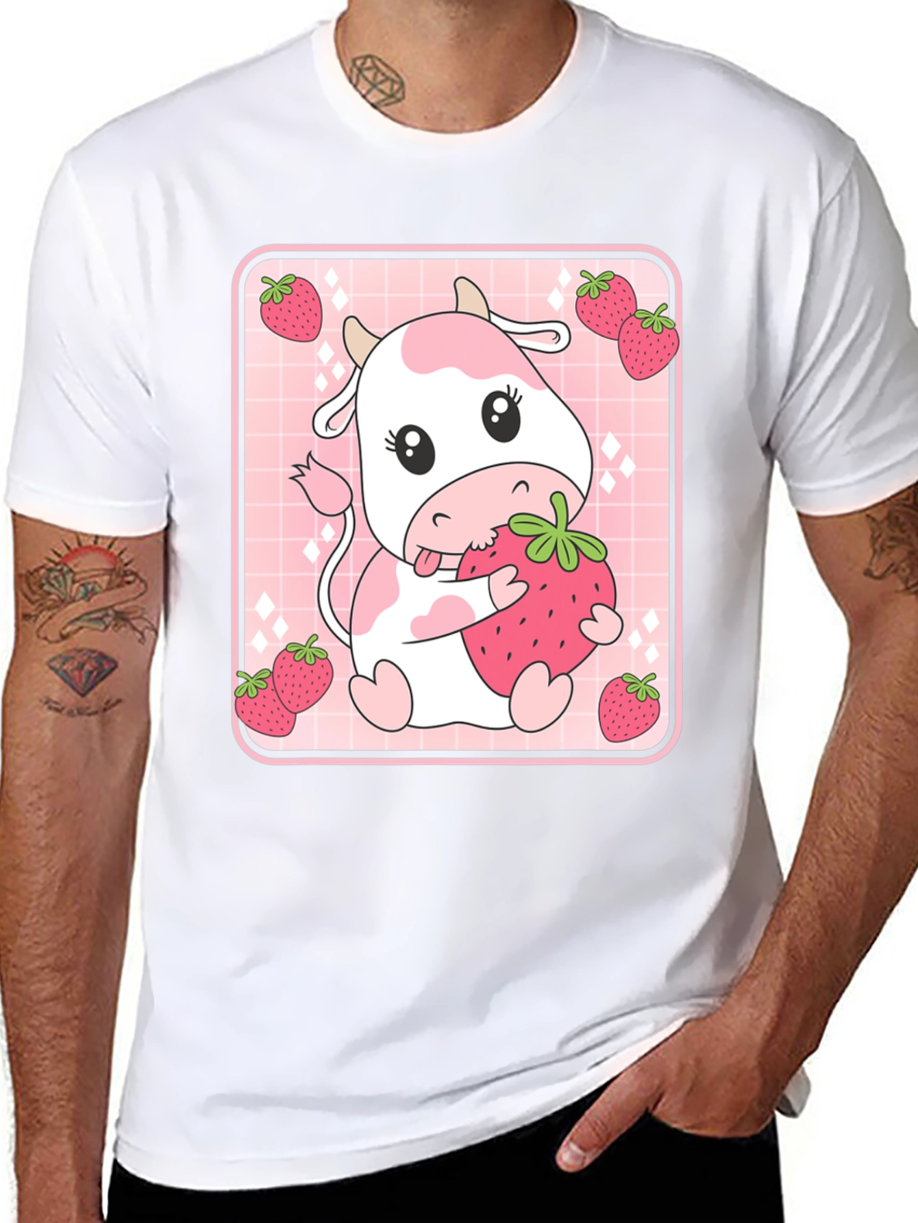 Black Strawberry Cow T-Shirt - Cute Kawaii Design view 8