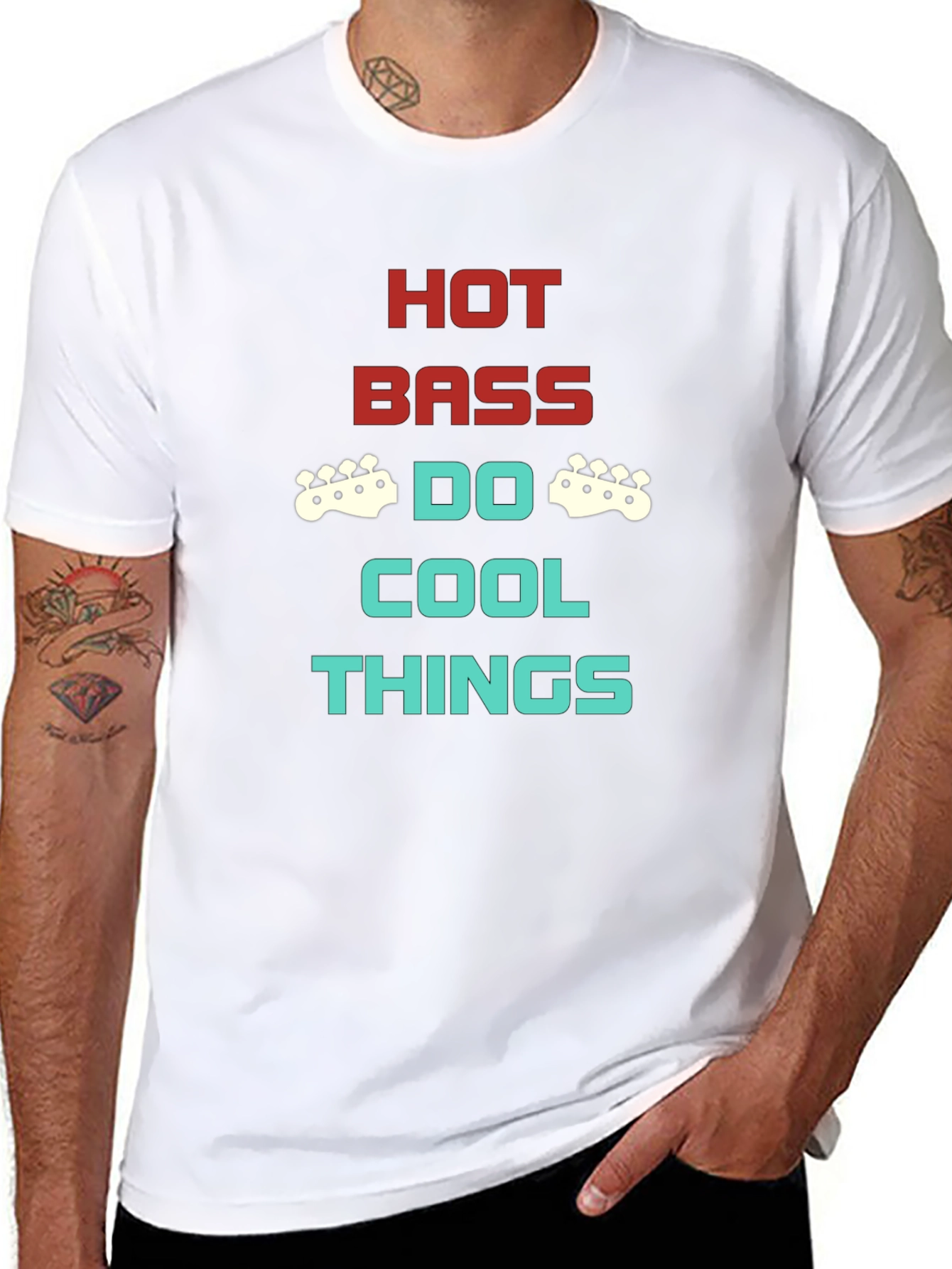Black Hot Bass Cool Things Graphic Tee - Black Crew Neck T-Shirt view 8