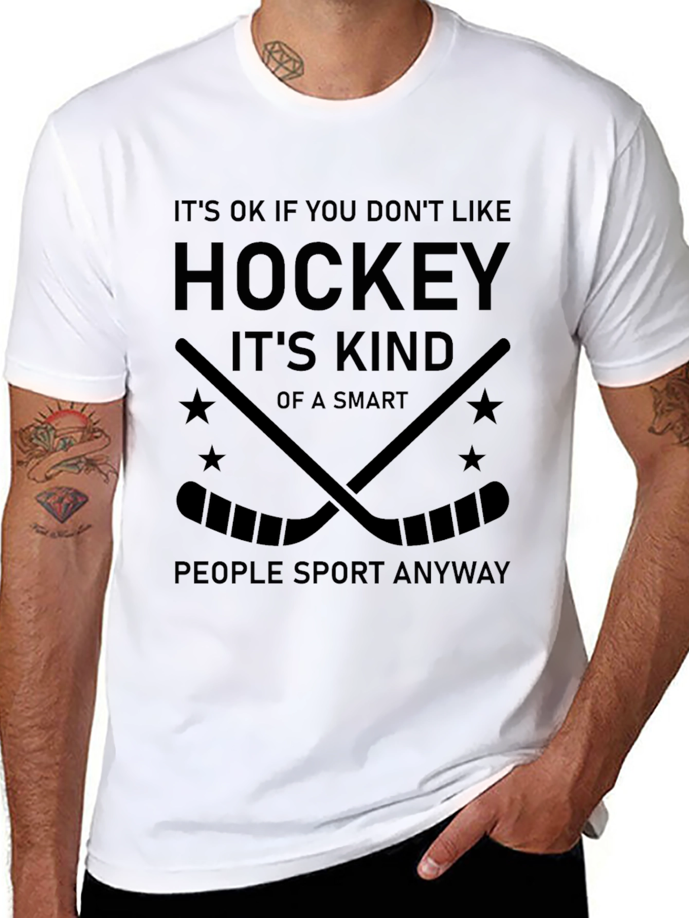 Black Hockey Humor T-Shirt - Smart People Sport view 8