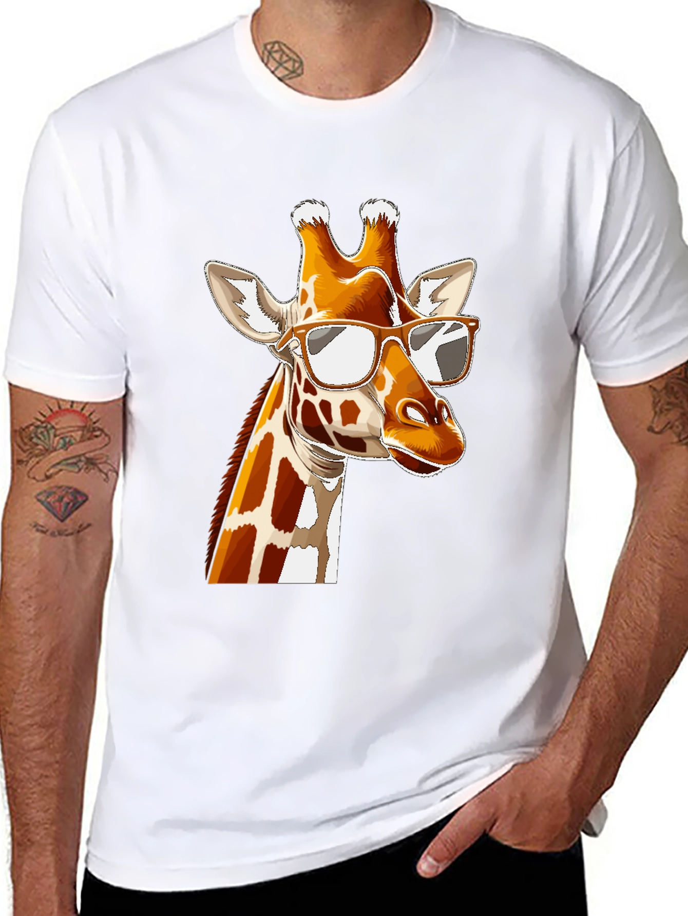 Black Cool Giraffe Graphic Tee - Black Cotton T-Shirt view 8