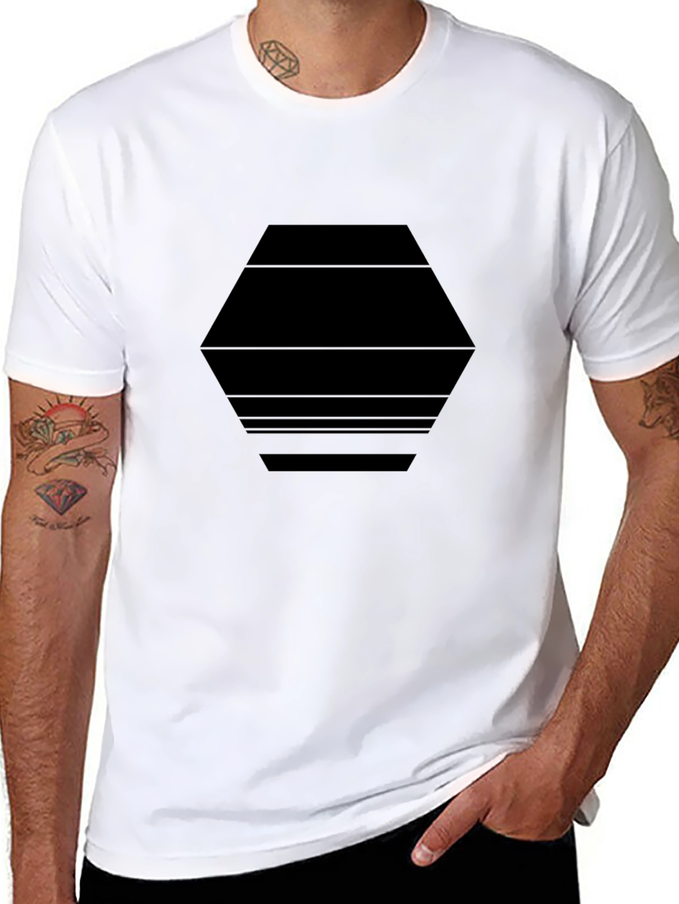 Black Modern Black Hexagon Graphic Tee - Stylish Casual Wear view 8