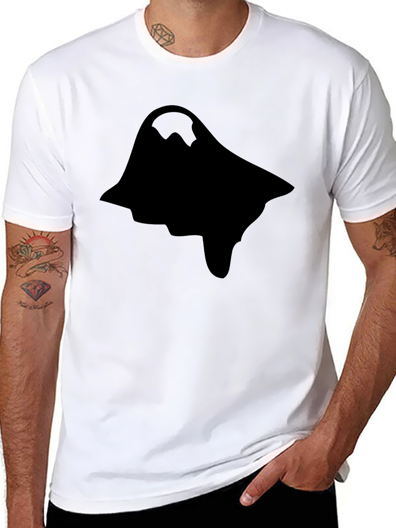 Black Men's Graphic Print Black Short Sleeve T-Shirt view 8