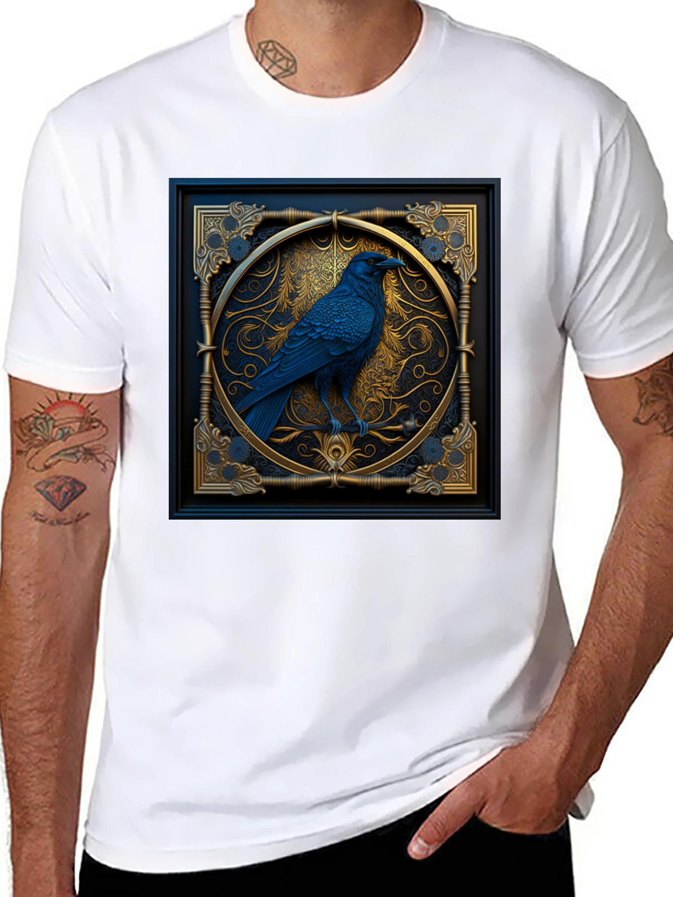 Black Raven Framed Graphic Tee - Gothic Style view 8