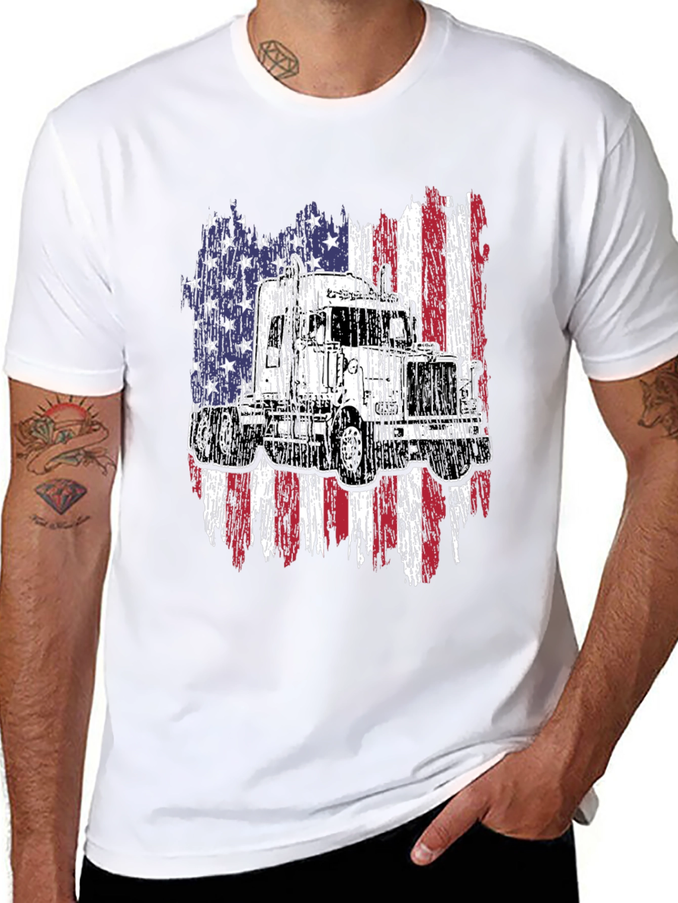 Black Trucker USA Flag Graphic T-Shirt view 8