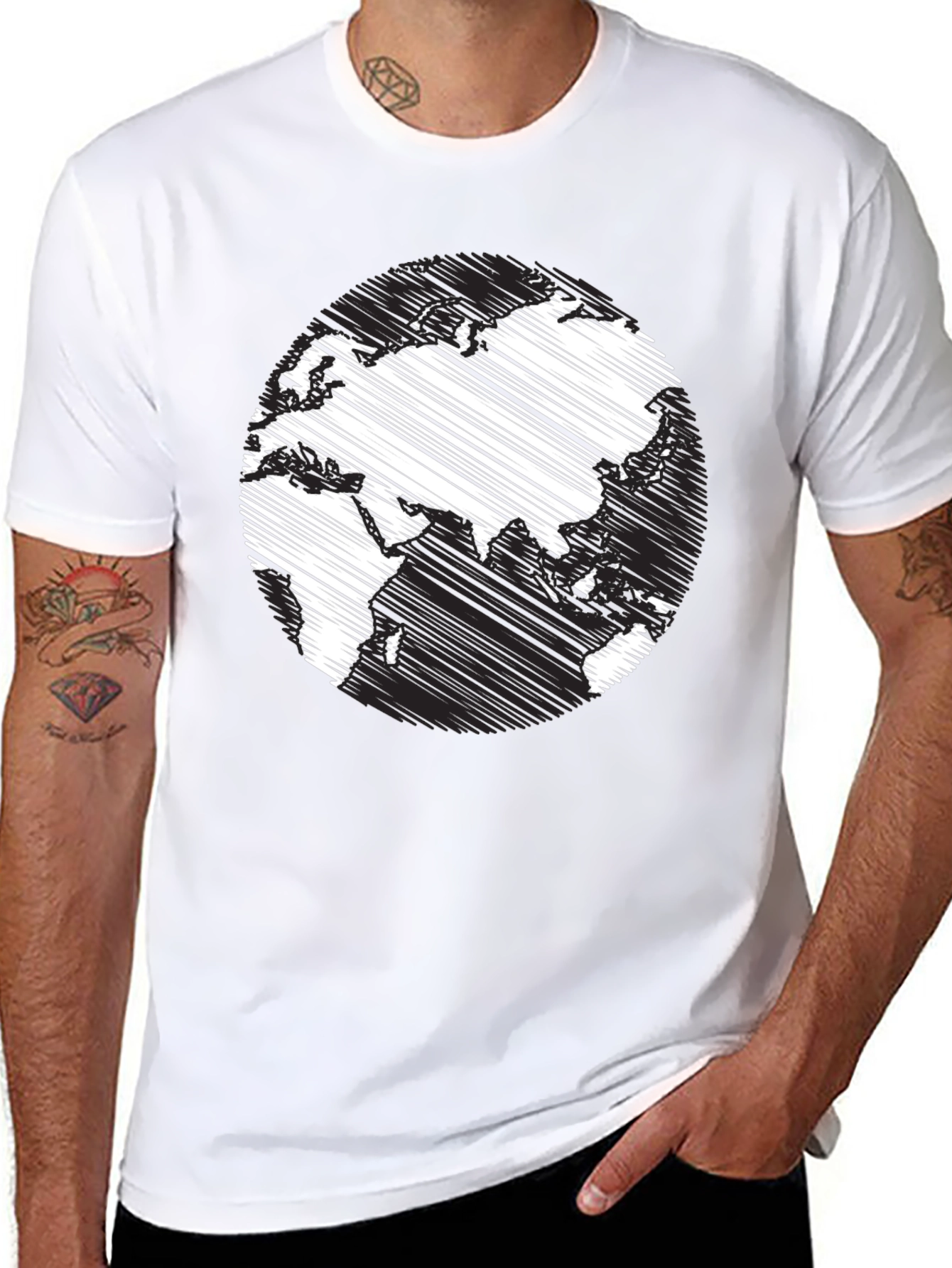 Black Earth Scribble Print Crew Neck Tee - Casual Black T-Shirt view 8
