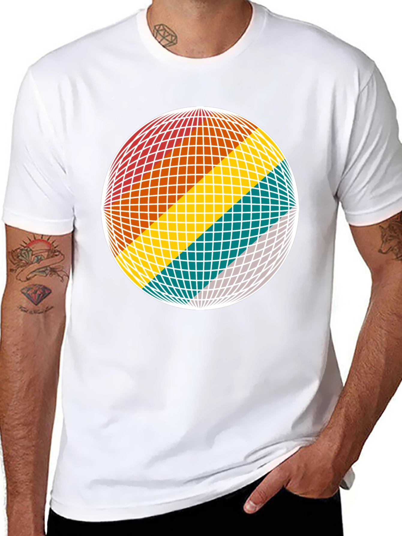 Black Retro Sphere Graphic Tee - Black Cotton Blend view 8