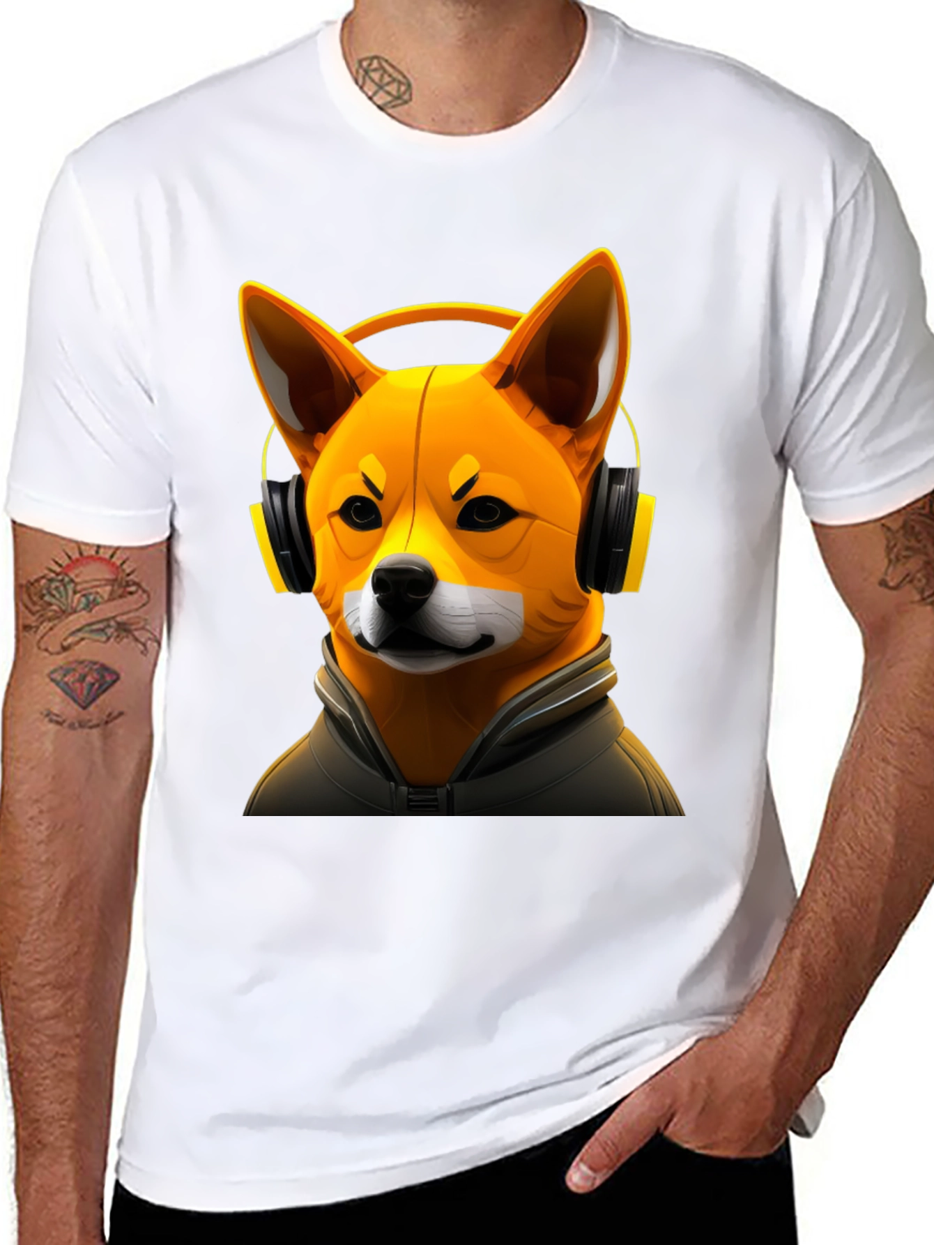 Black Dog DJ Graphic Tee - Shiba Inu with Headphones view 8