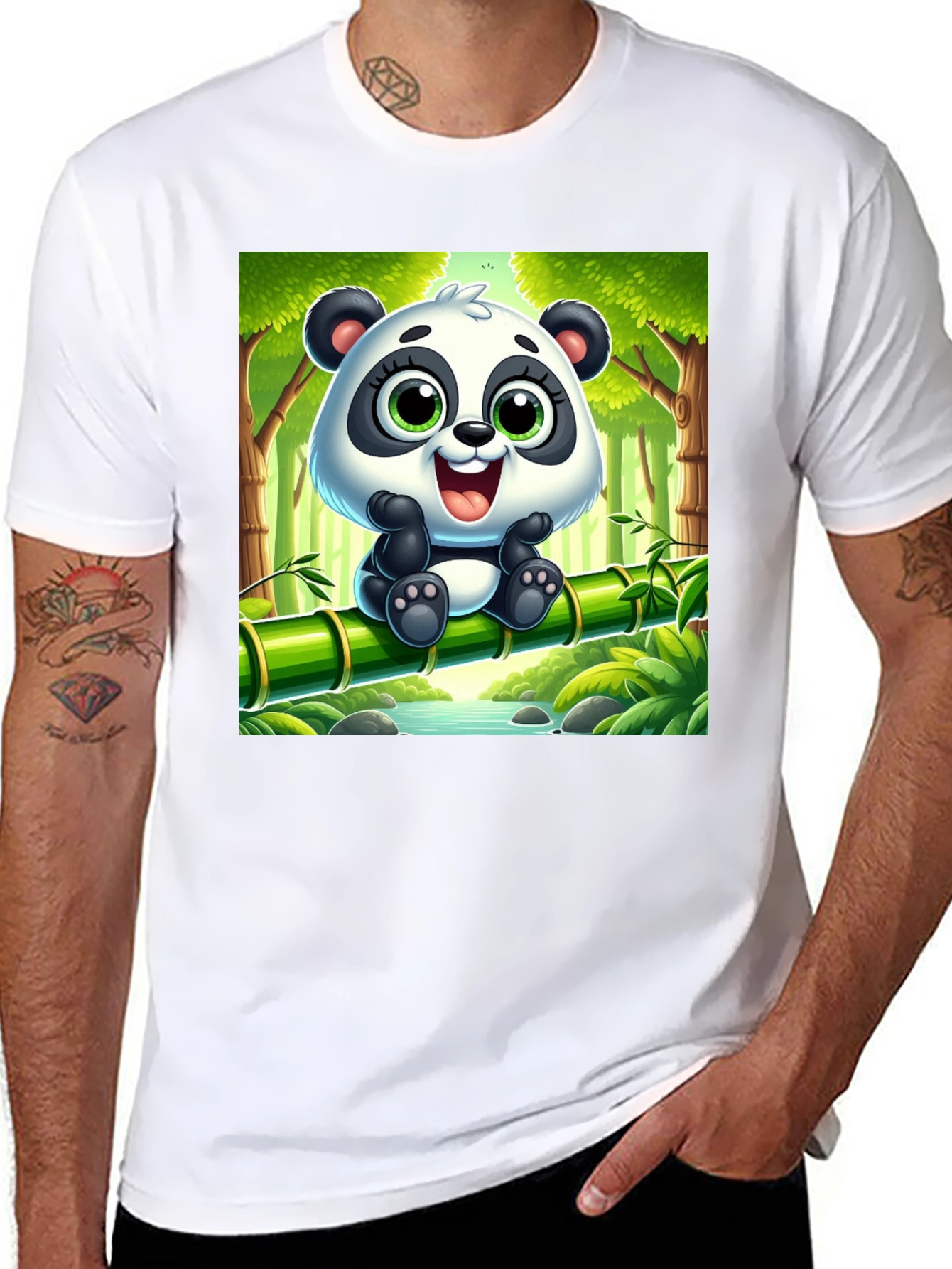 Black Cute Cartoon Panda T-Shirt view 8