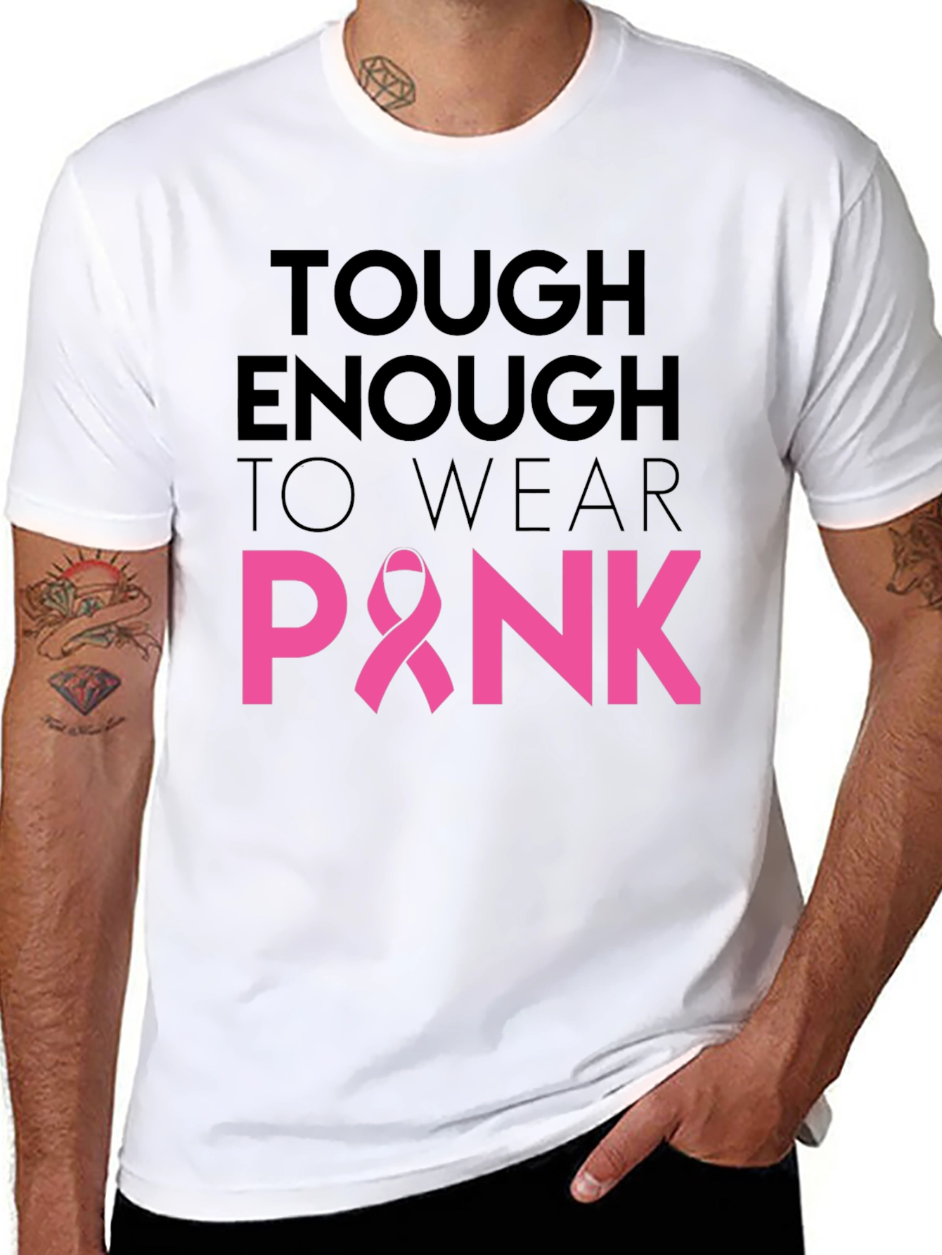Black Tough Enough To Wear Pink Ribbon T-Shirt view 8