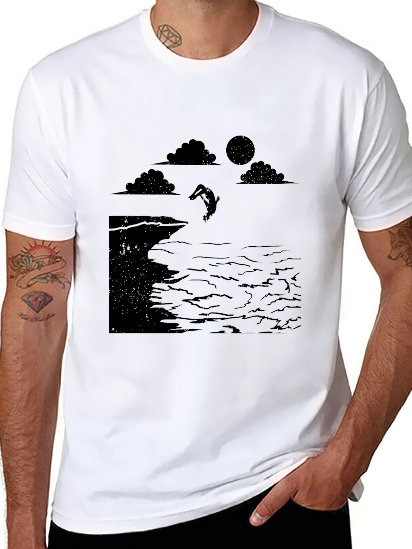 Black Black Cliff Diver Graphic Tee - Unique Design view 8