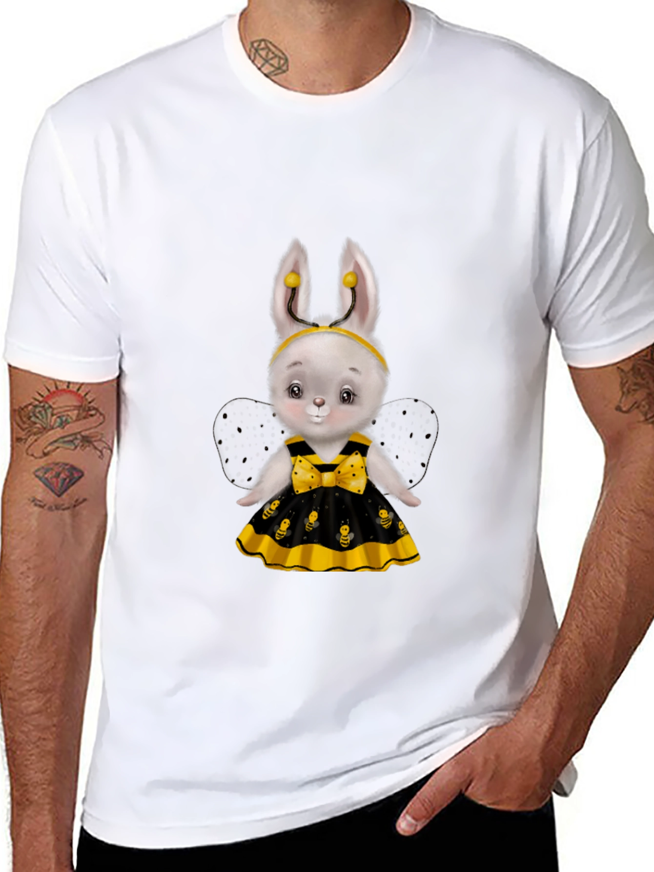 Black Cute Bee Bunny T-Shirt view 8