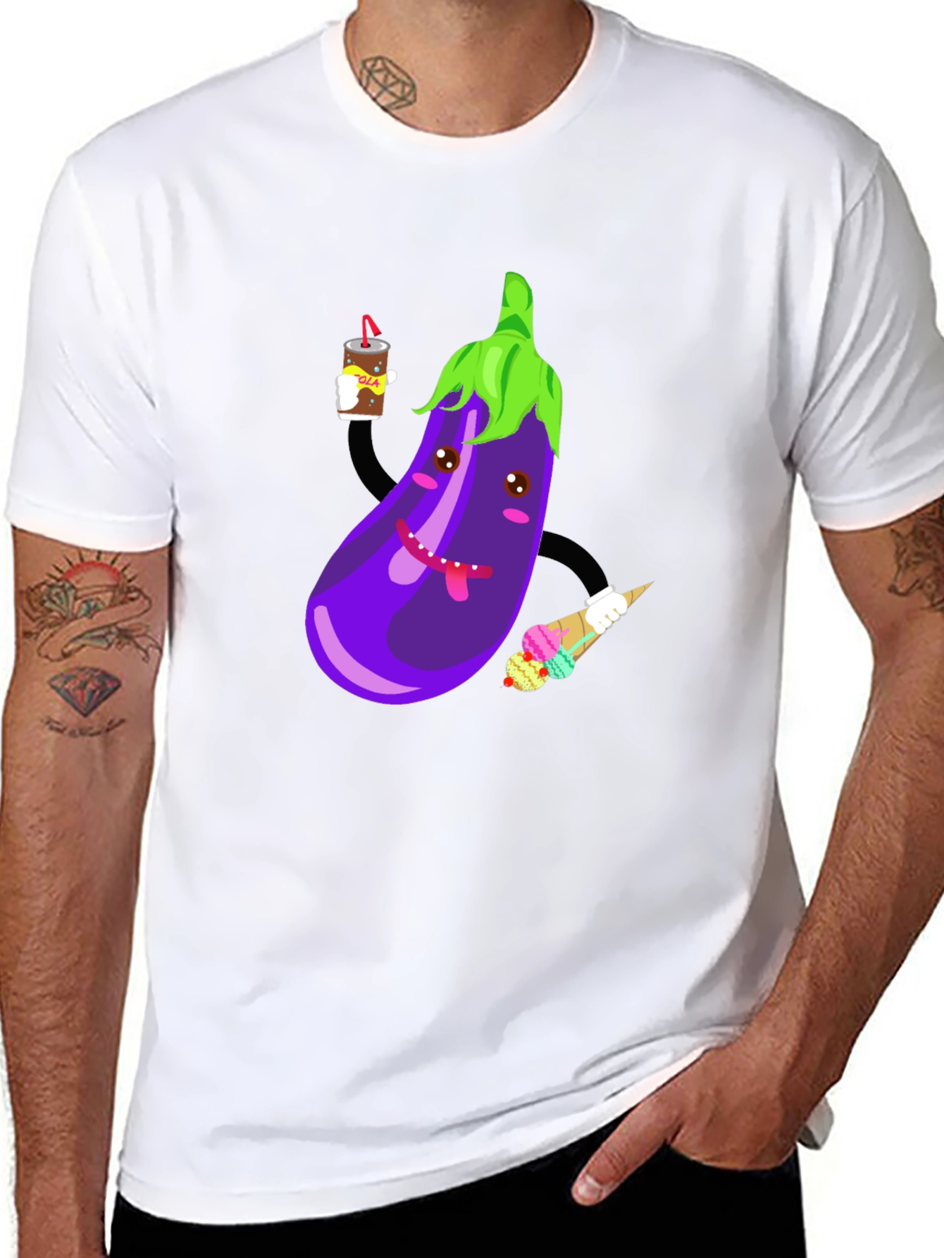 Black Eggplant Cartoon Graphic T-Shirt view 8