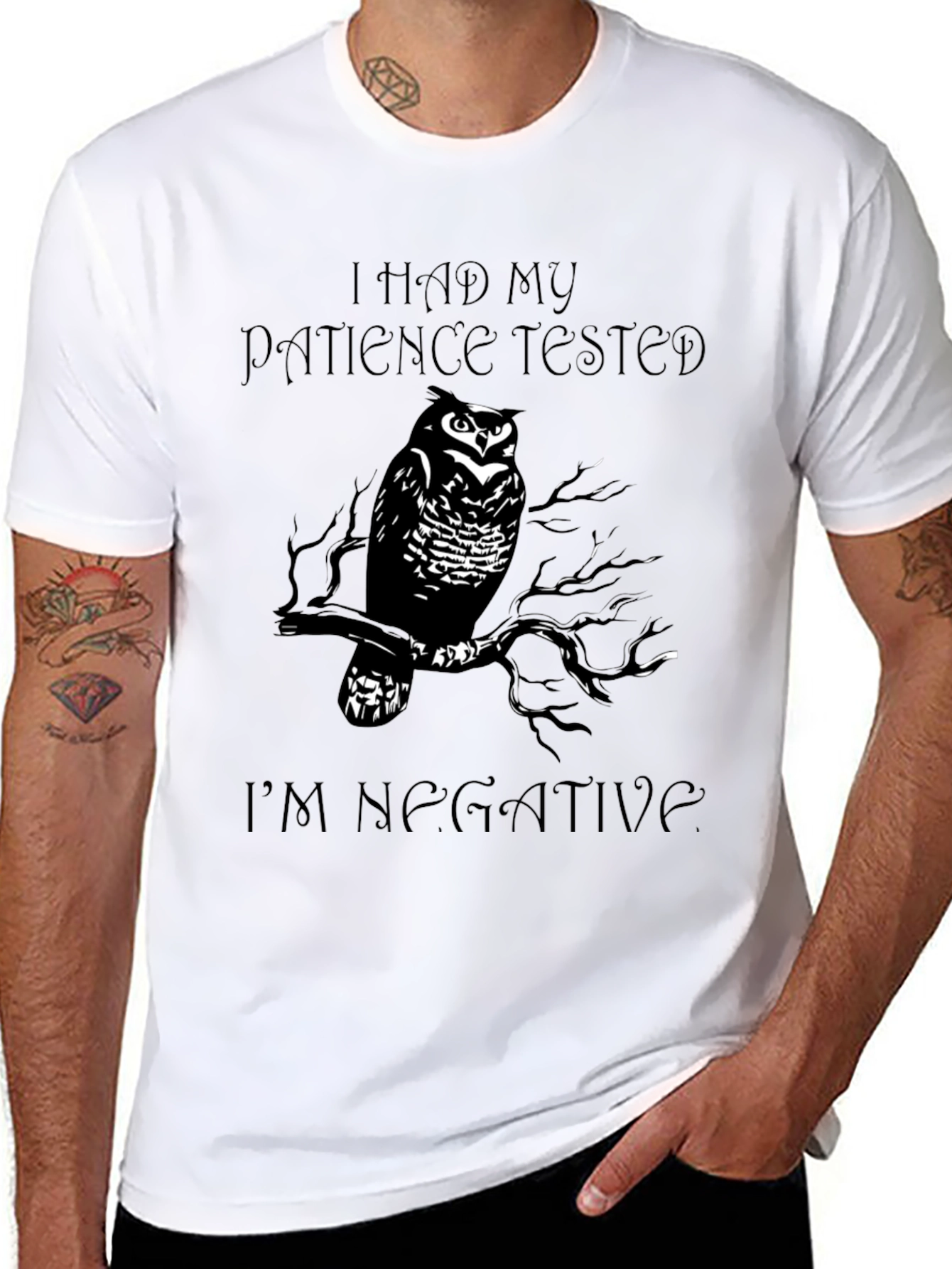 Black Patience Tested Owl T-Shirt - Negative Attitude Style view 8