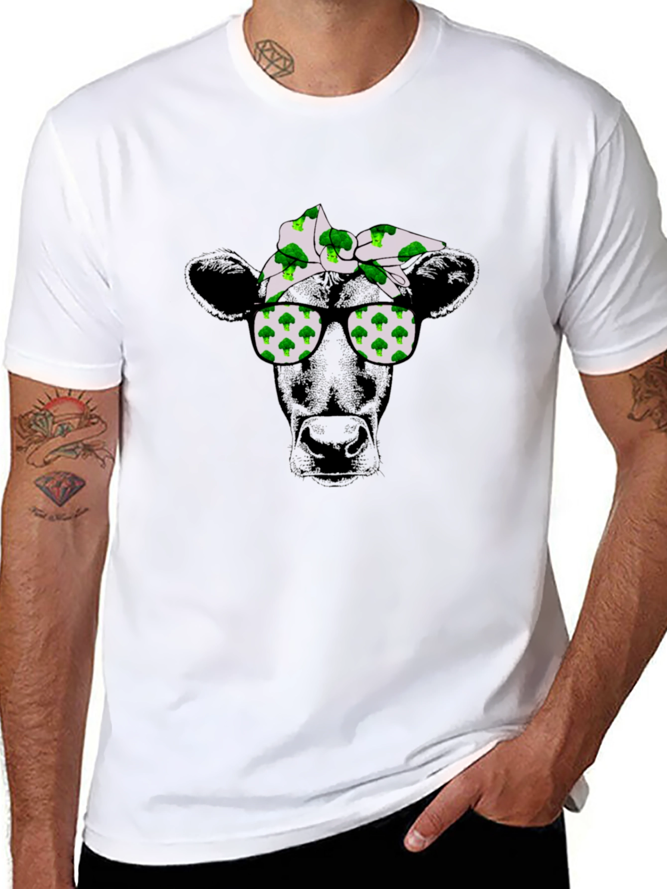 Black Cool Cow Broccoli Bandana T-Shirt view 8