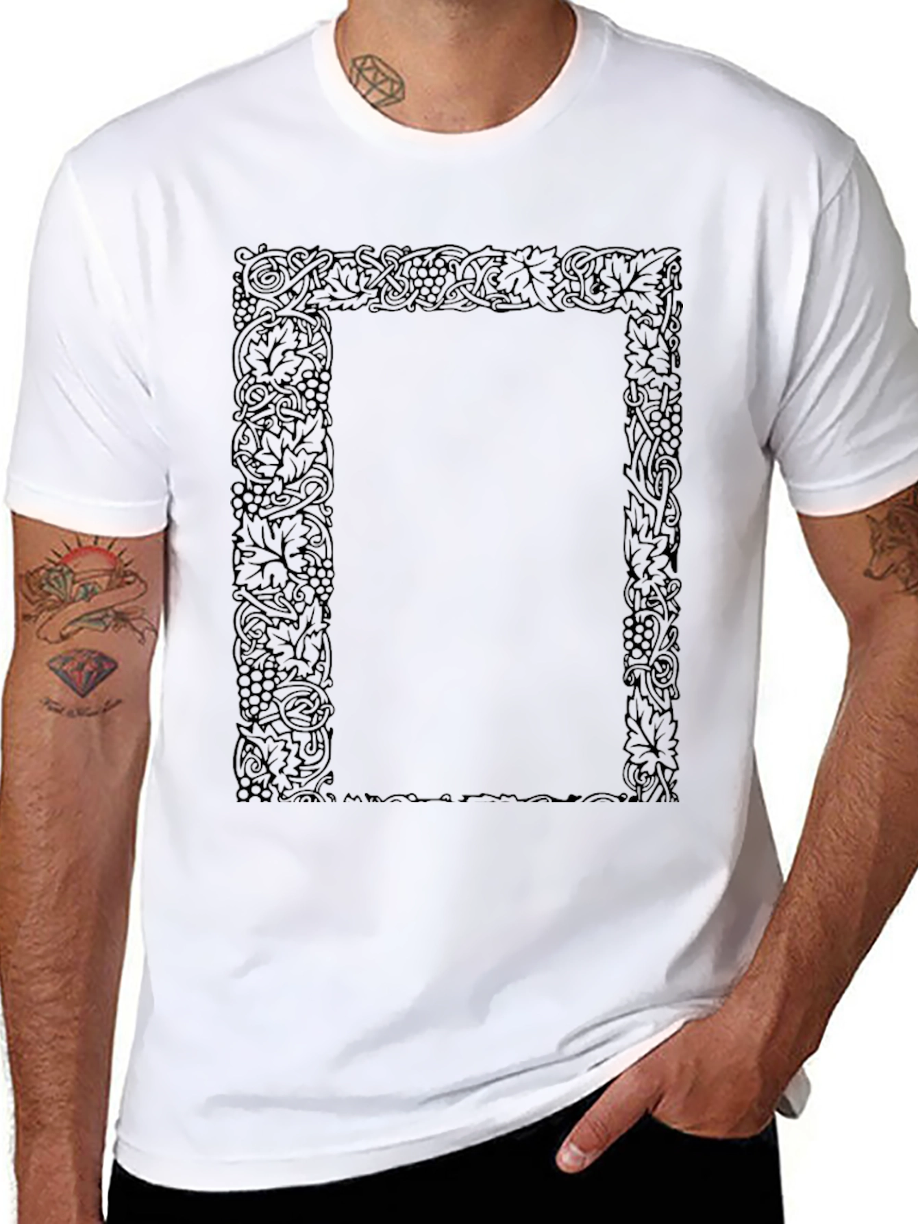 Black Ornate Border Black T-Shirt - Vintage Style view 8