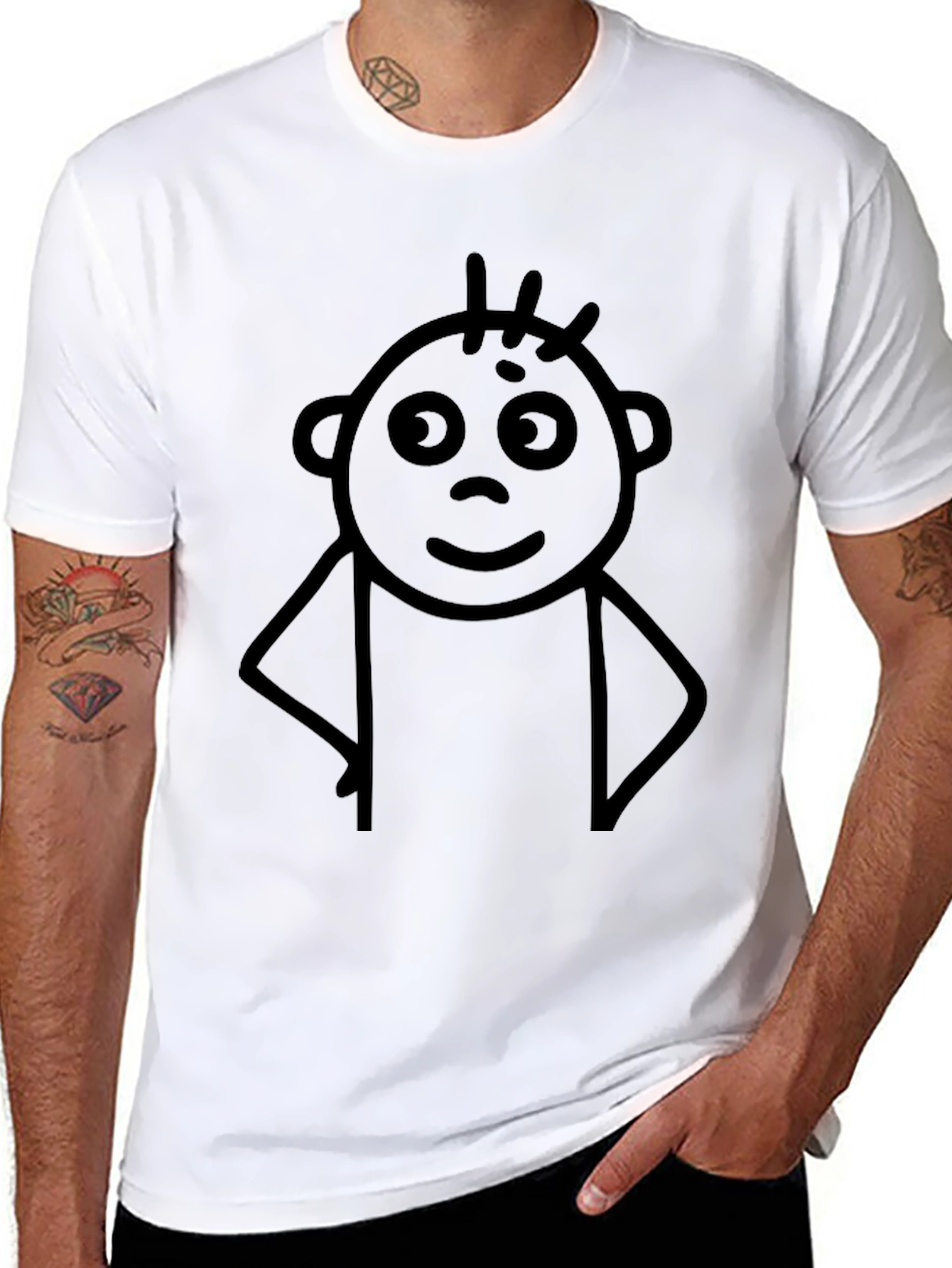 Black Black T-Shirt with Funny Stick Figure Design view 8