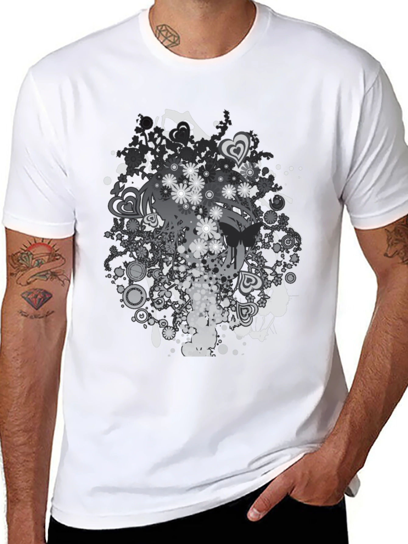 Black Floral Graphic Print Black T-Shirt view 8