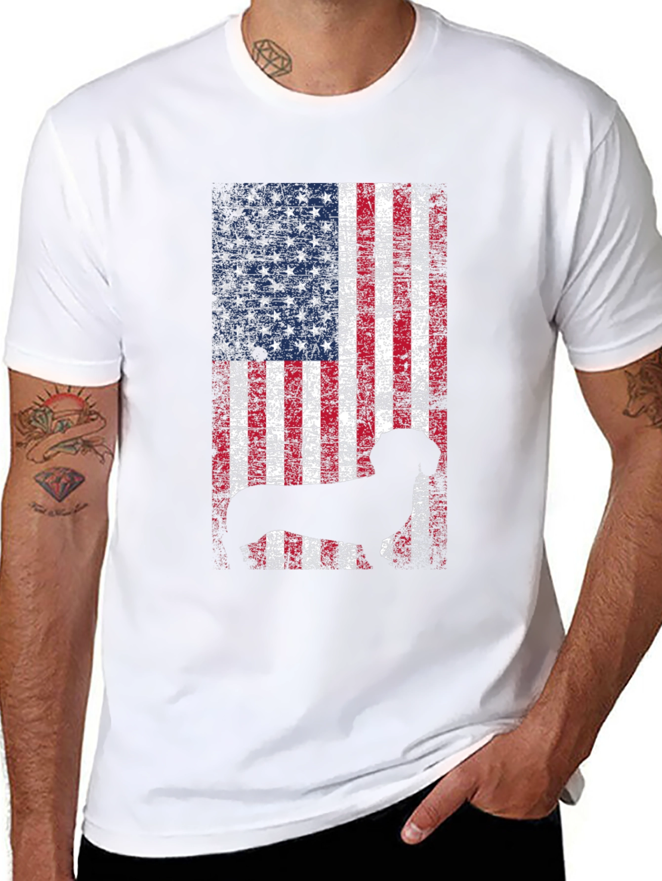 Black Patriotic Dog USA Flag T-Shirt view 8
