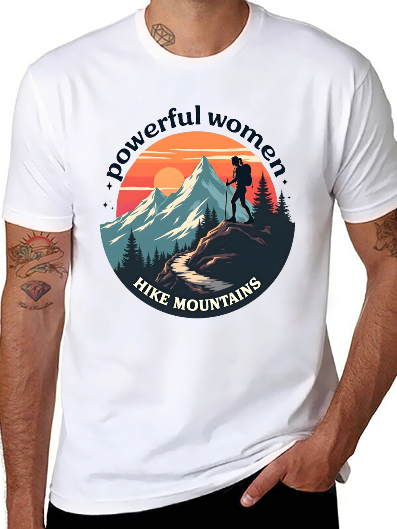 Black Powerful Women Hike Mountains Graphic Tee view 8